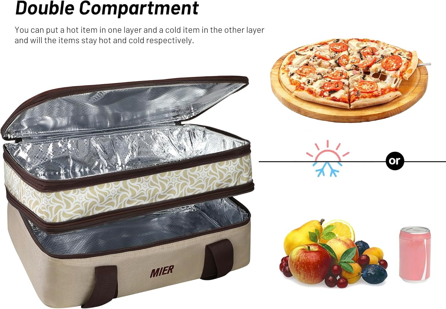 image:imageMIER Insulated Double Casserole Carrier Thermal Lunch Tote for Potluck Parties Picnic Beach Fits 9 x 13 Inches Casserole Dish Expandable by Mid Zipper PurpleKhaki