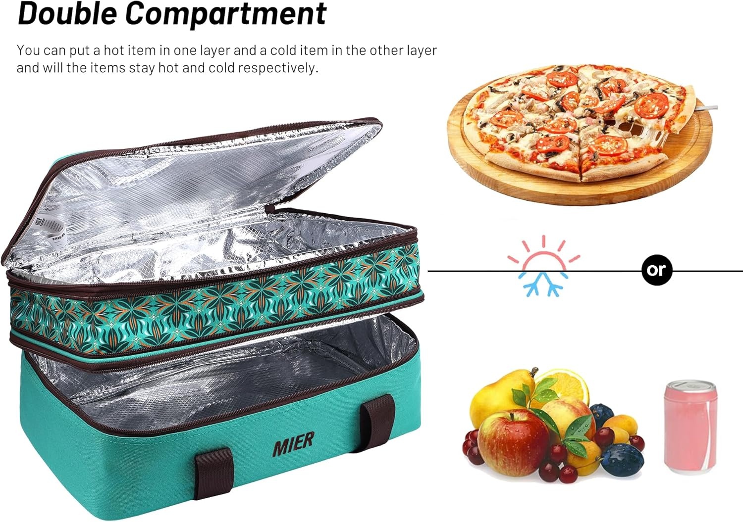 image:imageMIER Insulated Double Casserole Carrier Thermal Lunch Tote for Potluck Parties Picnic Beach Fits 9 x 13 Inches Casserole Dish Expandable by Mid Zipper PurpleTeal