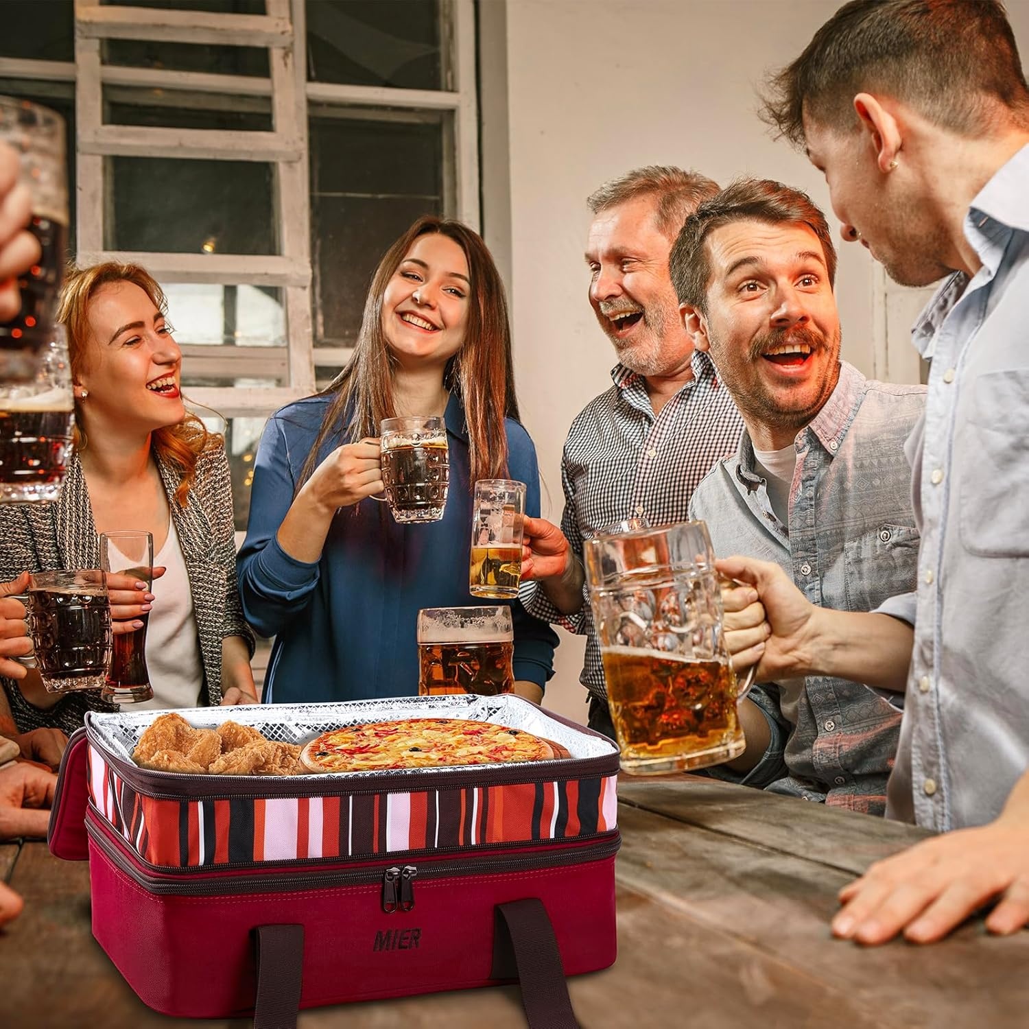 image:imageMIER Insulated Double Casserole Carrier Thermal Lunch Tote for Potluck Parties Picnic Beach Fits 9 x 13 Inches Casserole Dish Expandable by Mid Zipper PurpleBurgundy
