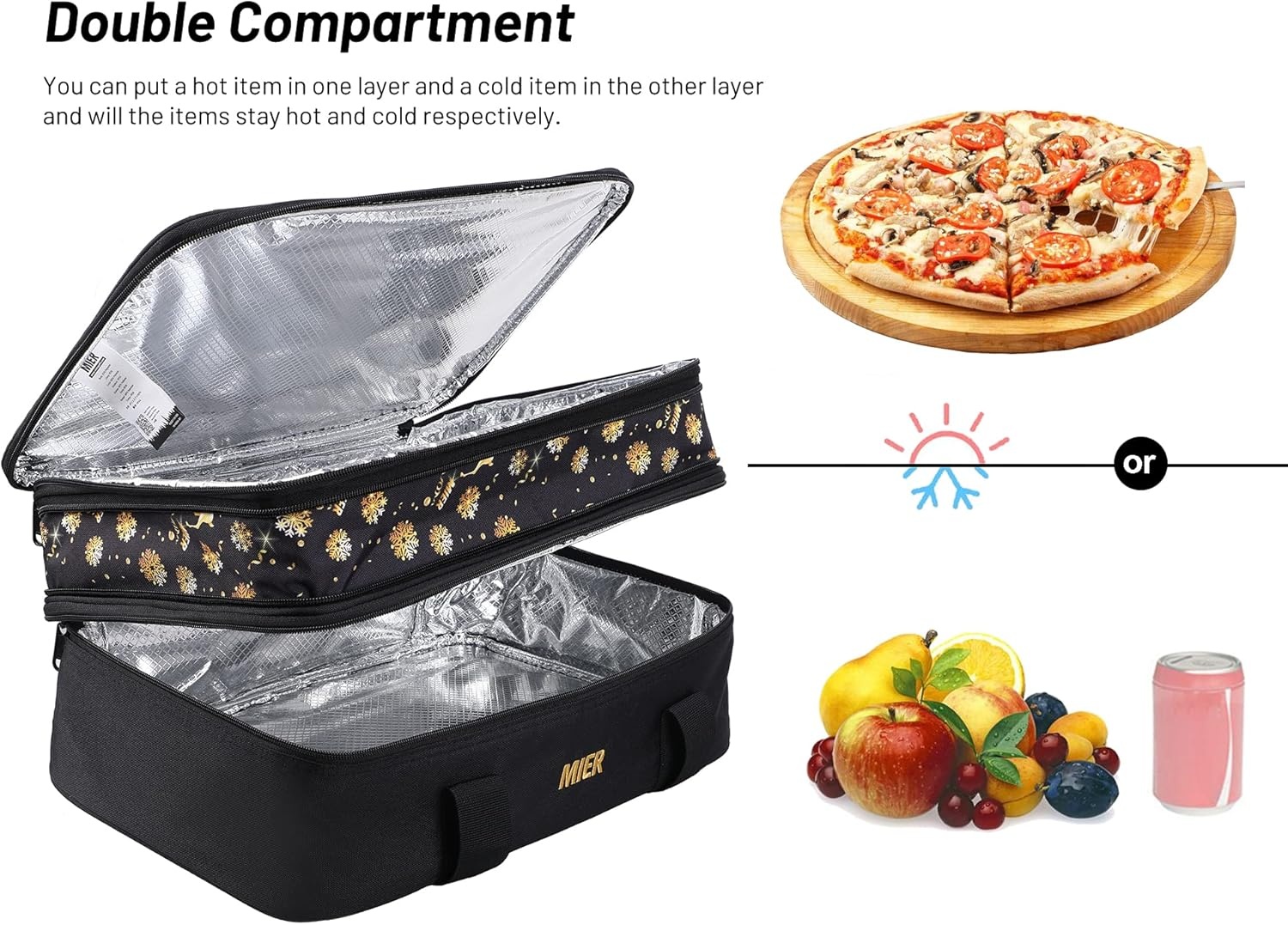 image:imageMIER Insulated Double Casserole Carrier Thermal Lunch Tote for Potluck Parties Picnic Beach Fits 9 x 13 Inches Casserole Dish Expandable by Mid Zipper PurpleBlack