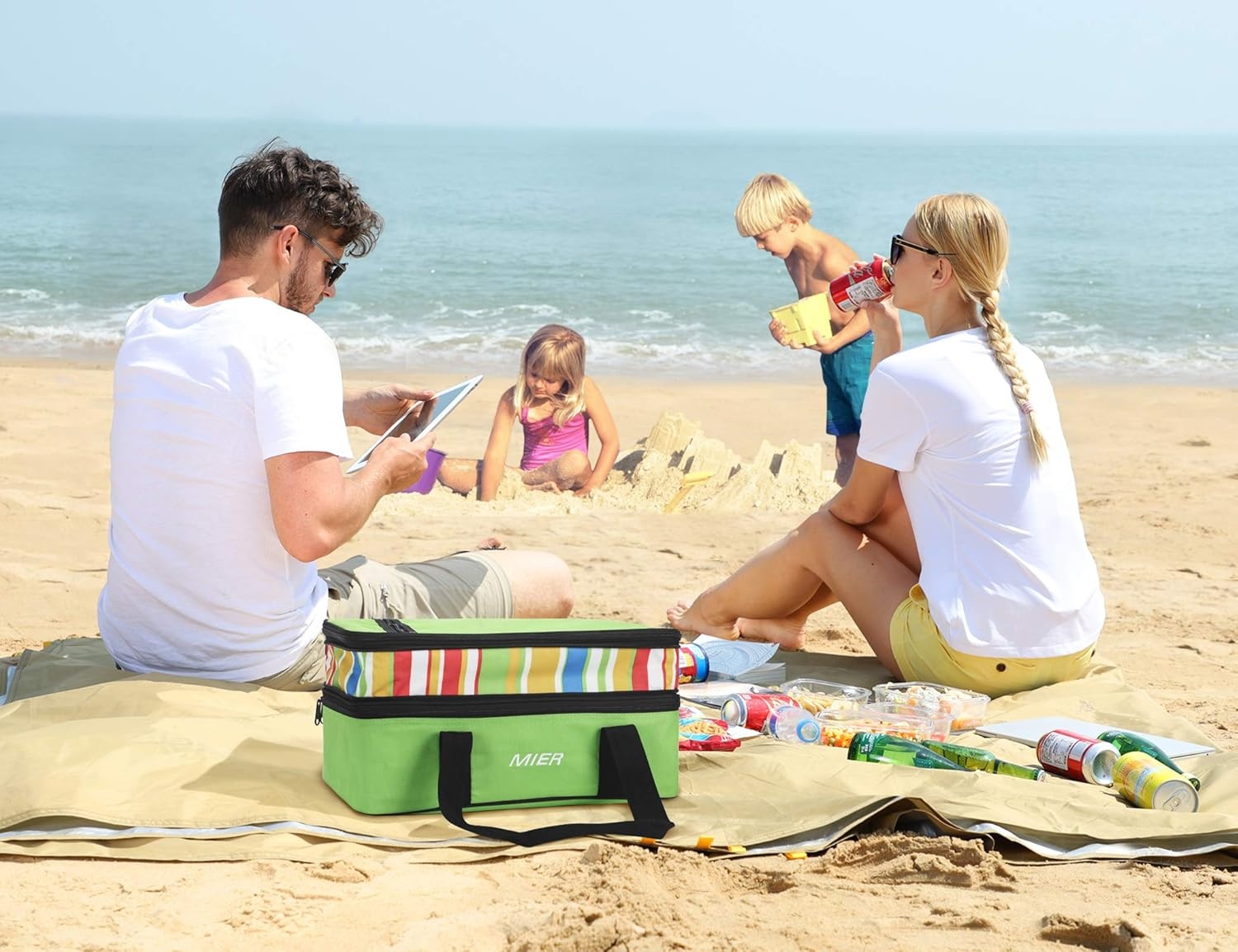 image:imageMIER Insulated Double Casserole Carrier Thermal Lunch Tote for Potluck Parties Picnic Beach Fits 9 x 13 Inches Casserole Dish Expandable by Mid Zipper PurpleGreen