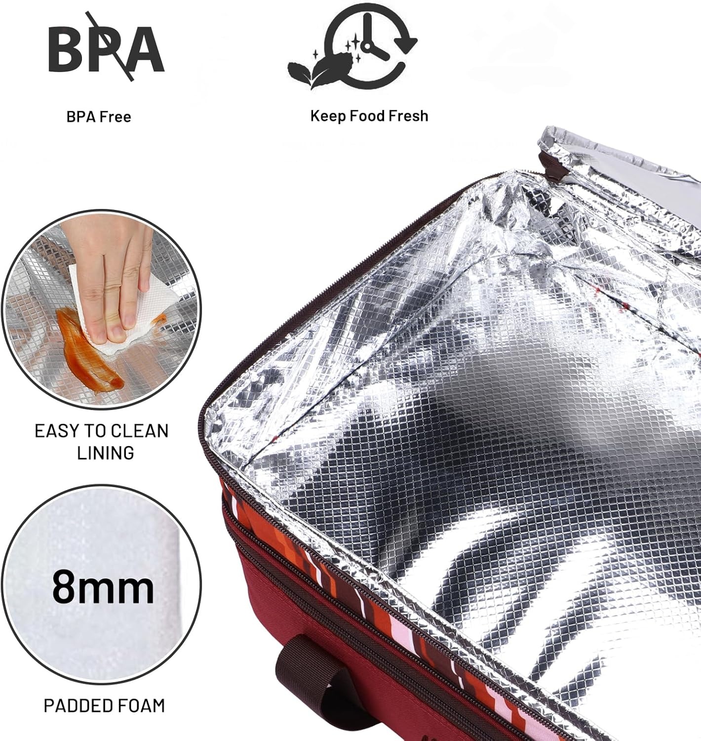 image:imageMIER Insulated Double Casserole Carrier Thermal Lunch Tote for Potluck Parties Picnic Beach Fits 9 x 13 Inches Casserole Dish Expandable by Mid Zipper PurpleBurgundy