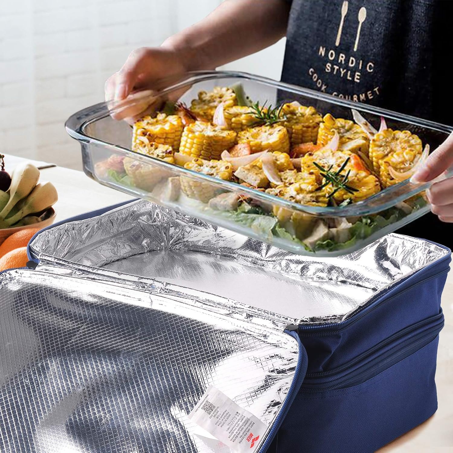 image:imageMIER Insulated Double Casserole Carrier Thermal Lunch Tote for Potluck Parties Picnic Beach Fits 9 x 13 Inches Casserole Dish Expandable by Mid Zipper PurpleNavy