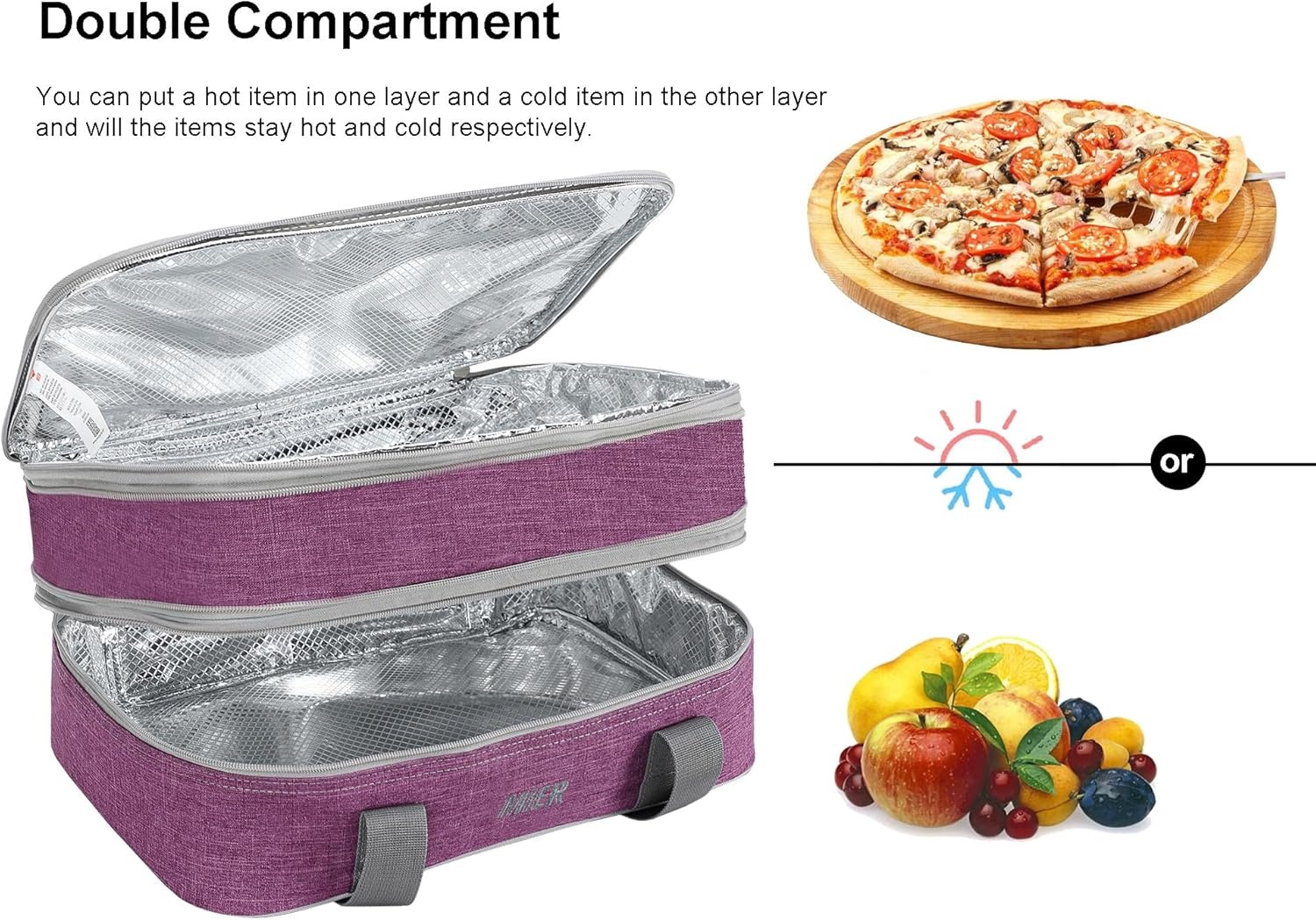 image:imageMIER Insulated Double Casserole Carrier Thermal Lunch Tote for Potluck Parties Picnic Beach Fits 9 x 13 Inches Casserole Dish Expandable by Mid Zipper PurplePurple