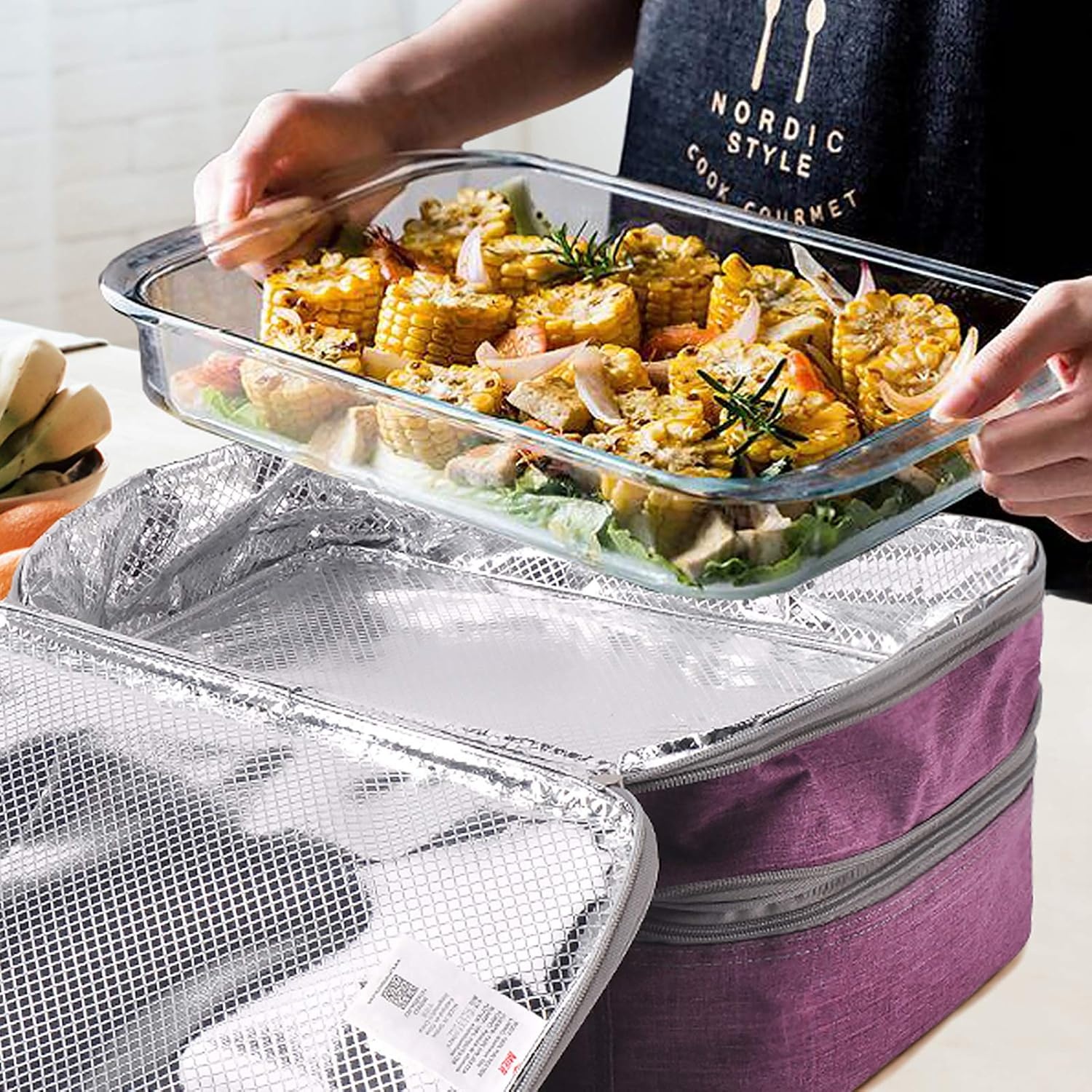 image:imageMIER Insulated Double Casserole Carrier Thermal Lunch Tote for Potluck Parties Picnic Beach Fits 9 x 13 Inches Casserole Dish Expandable by Mid Zipper PurplePurple
