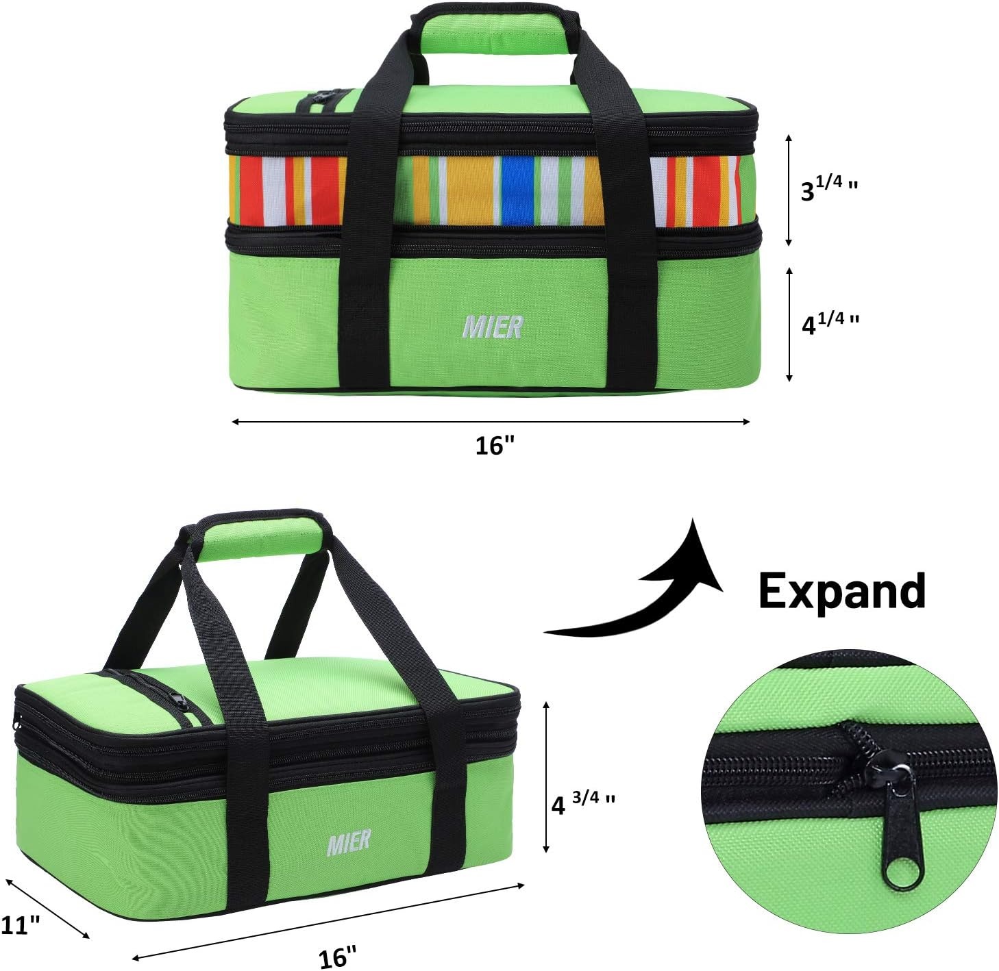 image:imageMIER Insulated Double Casserole Carrier Thermal Lunch Tote for Potluck Parties Picnic Beach Fits 9 x 13 Inches Casserole Dish Expandable by Mid Zipper PurpleGreen