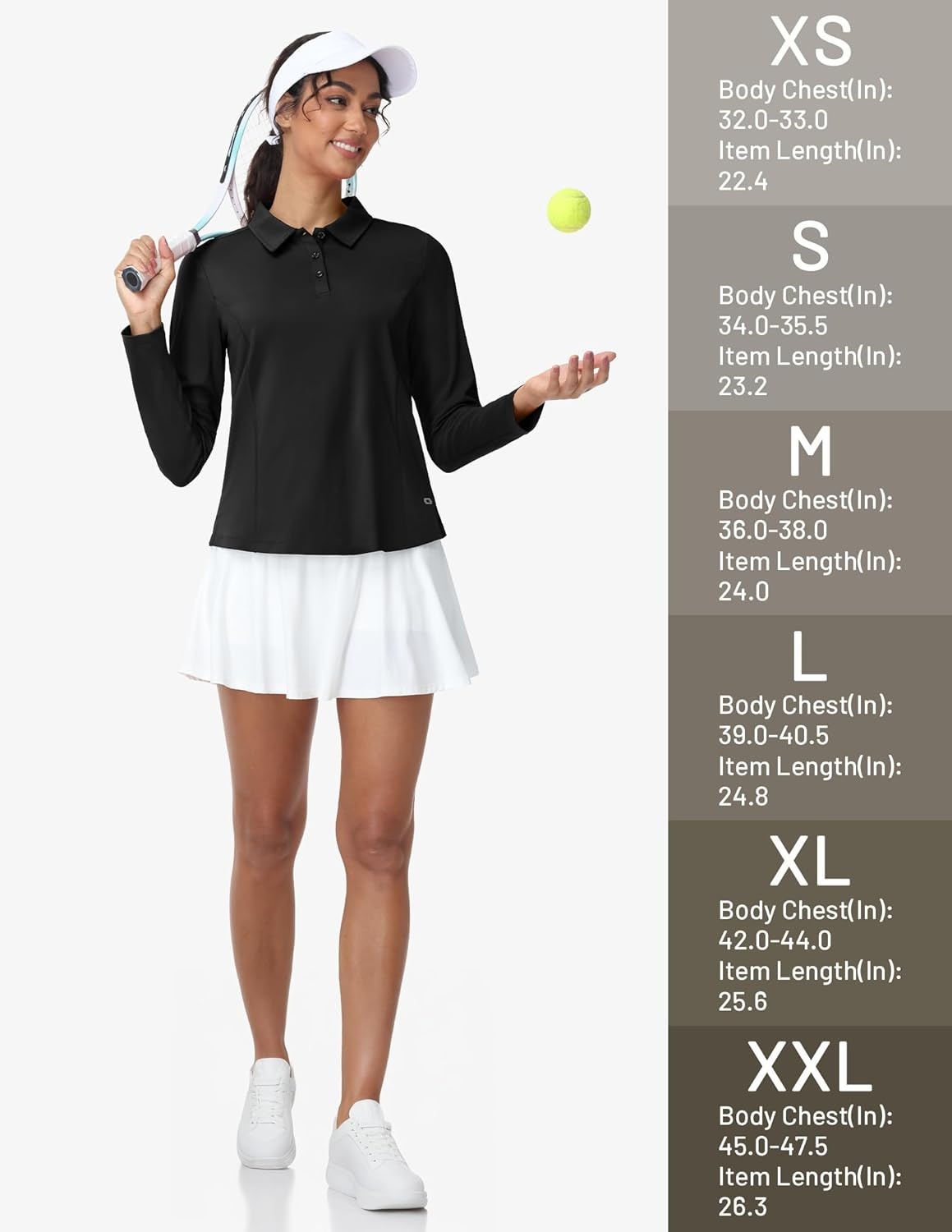 image:imageMIER Long Sleeve Polo Shirts for Women Quick Dry Collared Golf Tops for Athletic Tennis Work Inherent UPF 50 Sun ProtectionBlack