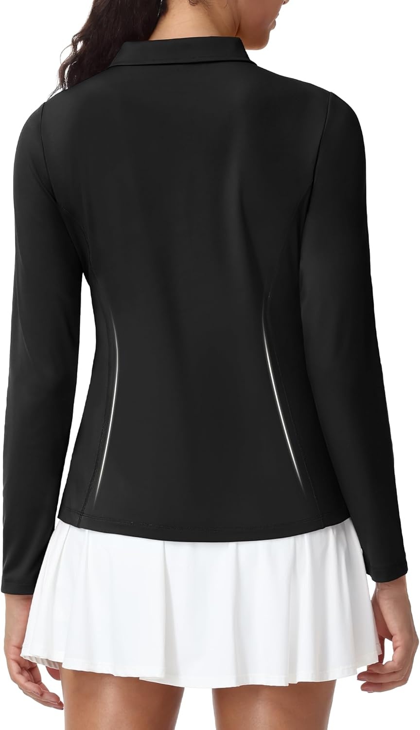 image:imageMIER Long Sleeve Polo Shirts for Women Quick Dry Collared Golf Tops for Athletic Tennis Work Inherent UPF 50 Sun ProtectionBlack