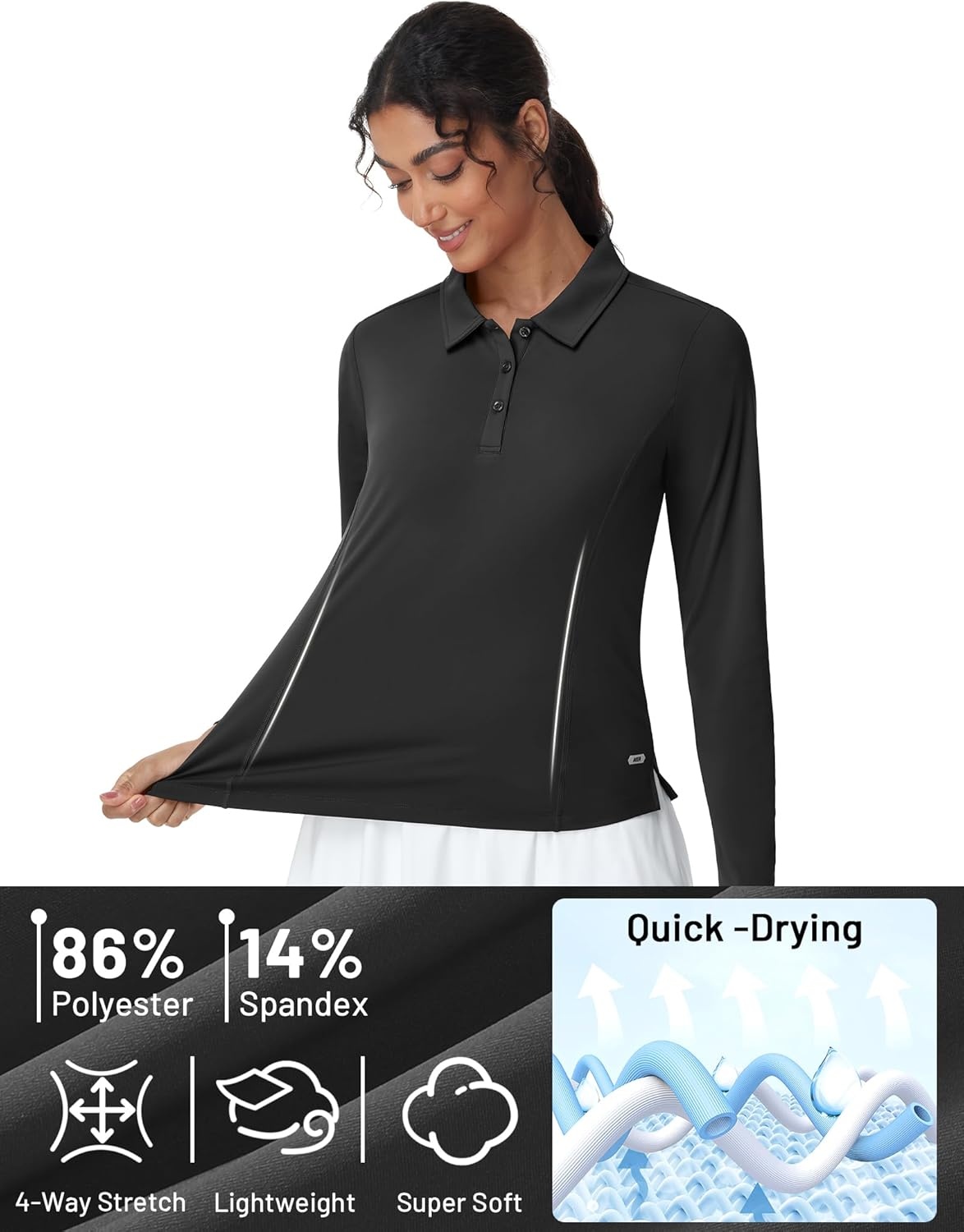 image:imageMIER Long Sleeve Polo Shirts for Women Quick Dry Collared Golf Tops for Athletic Tennis Work Inherent UPF 50 Sun ProtectionDark Grey