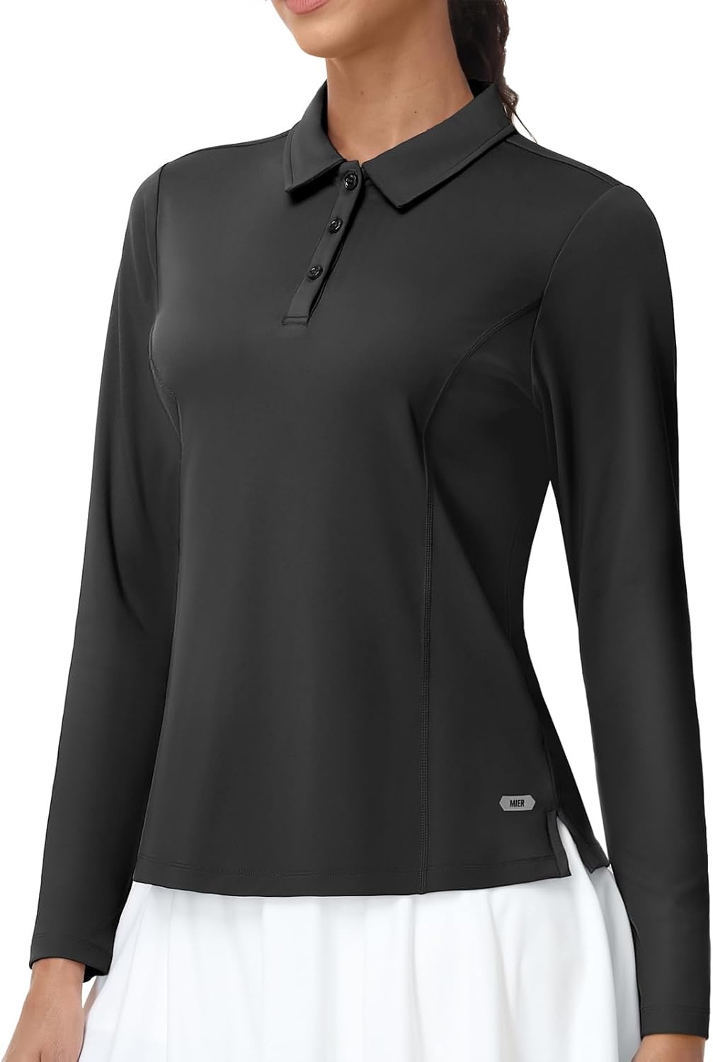 image:imageMIER Long Sleeve Polo Shirts for Women Quick Dry Collared Golf Tops for Athletic Tennis Work Inherent UPF 50 Sun ProtectionDark Grey