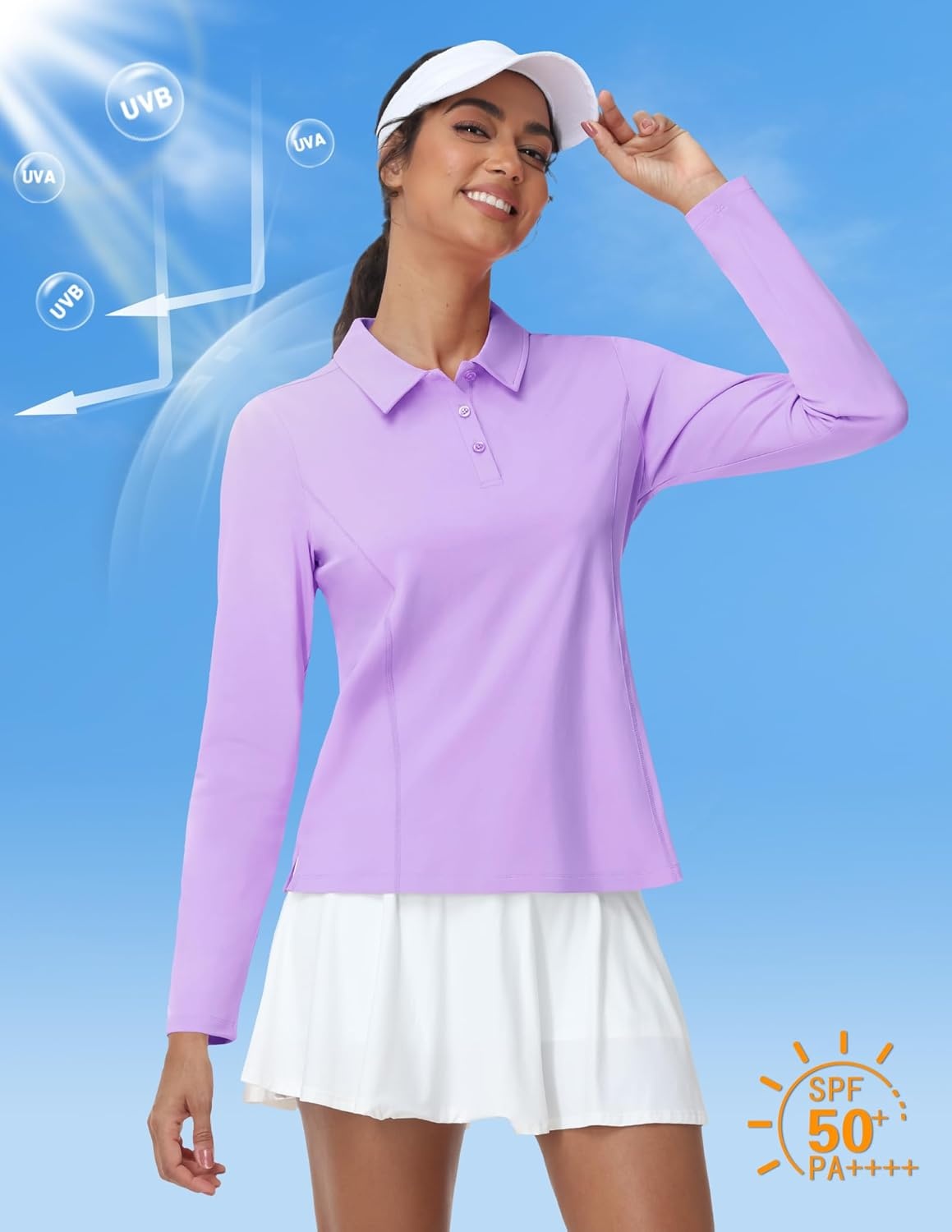 image:imageMIER Long Sleeve Polo Shirts for Women Quick Dry Collared Golf Tops for Athletic Tennis Work Inherent UPF 50 Sun ProtectionLavender