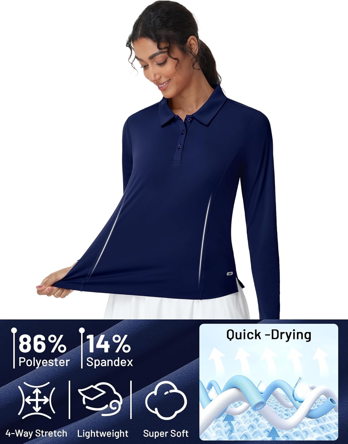 image:imageMIER Long Sleeve Polo Shirts for Women Quick Dry Collared Golf Tops for Athletic Tennis Work Inherent UPF 50 Sun ProtectionNavy