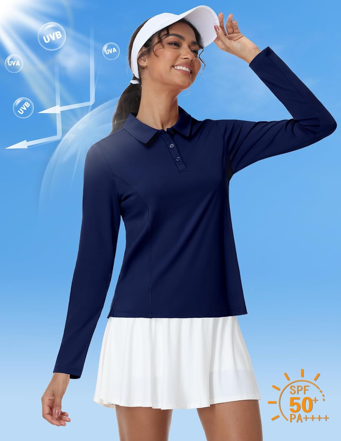 image:imageMIER Long Sleeve Polo Shirts for Women Quick Dry Collared Golf Tops for Athletic Tennis Work Inherent UPF 50 Sun ProtectionNavy