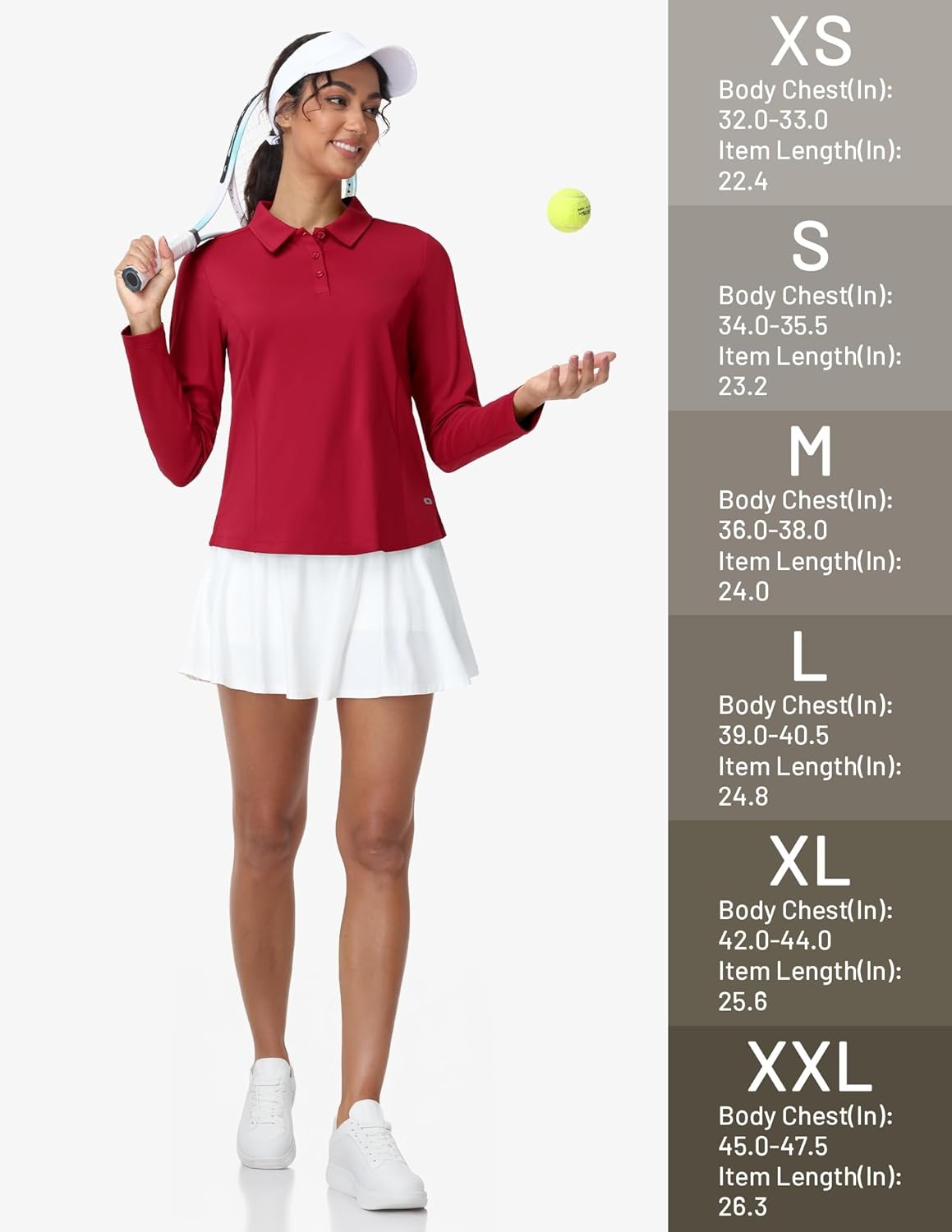 image:imageMIER Long Sleeve Polo Shirts for Women Quick Dry Collared Golf Tops for Athletic Tennis Work Inherent UPF 50 Sun ProtectionRed