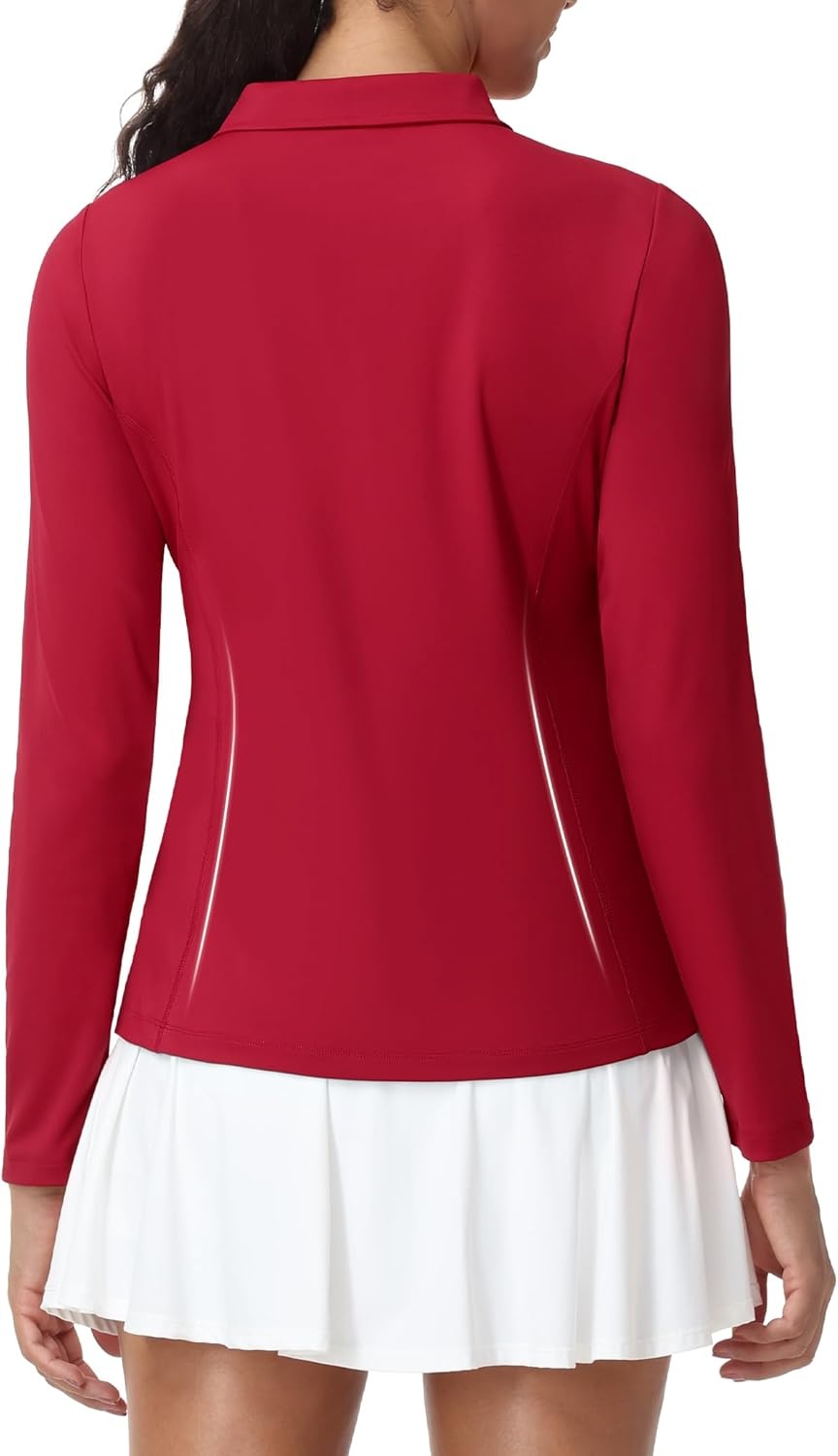 image:imageMIER Long Sleeve Polo Shirts for Women Quick Dry Collared Golf Tops for Athletic Tennis Work Inherent UPF 50 Sun ProtectionRed