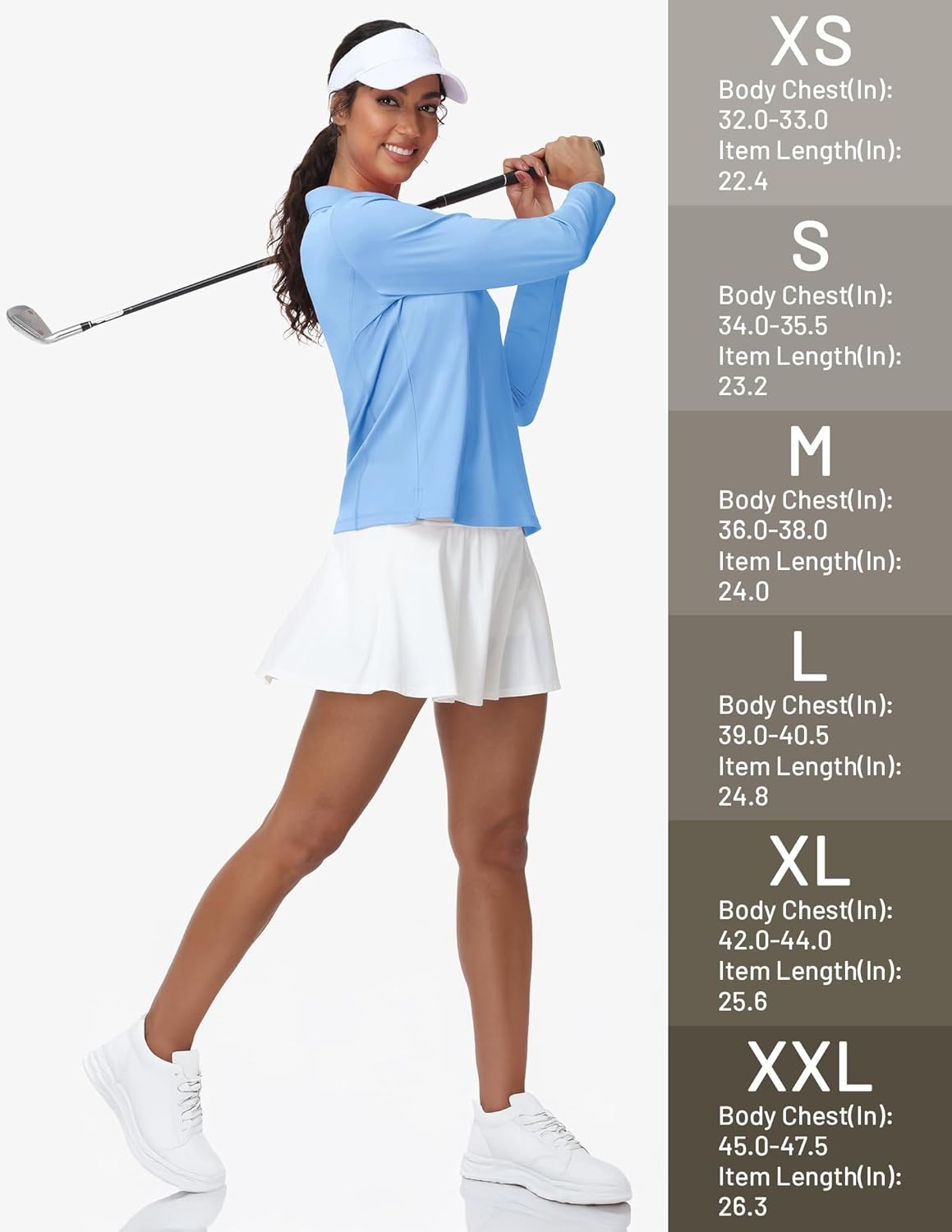 image:imageMIER Long Sleeve Polo Shirts for Women Quick Dry Collared Golf Tops for Athletic Tennis Work Inherent UPF 50 Sun ProtectionSky Blue