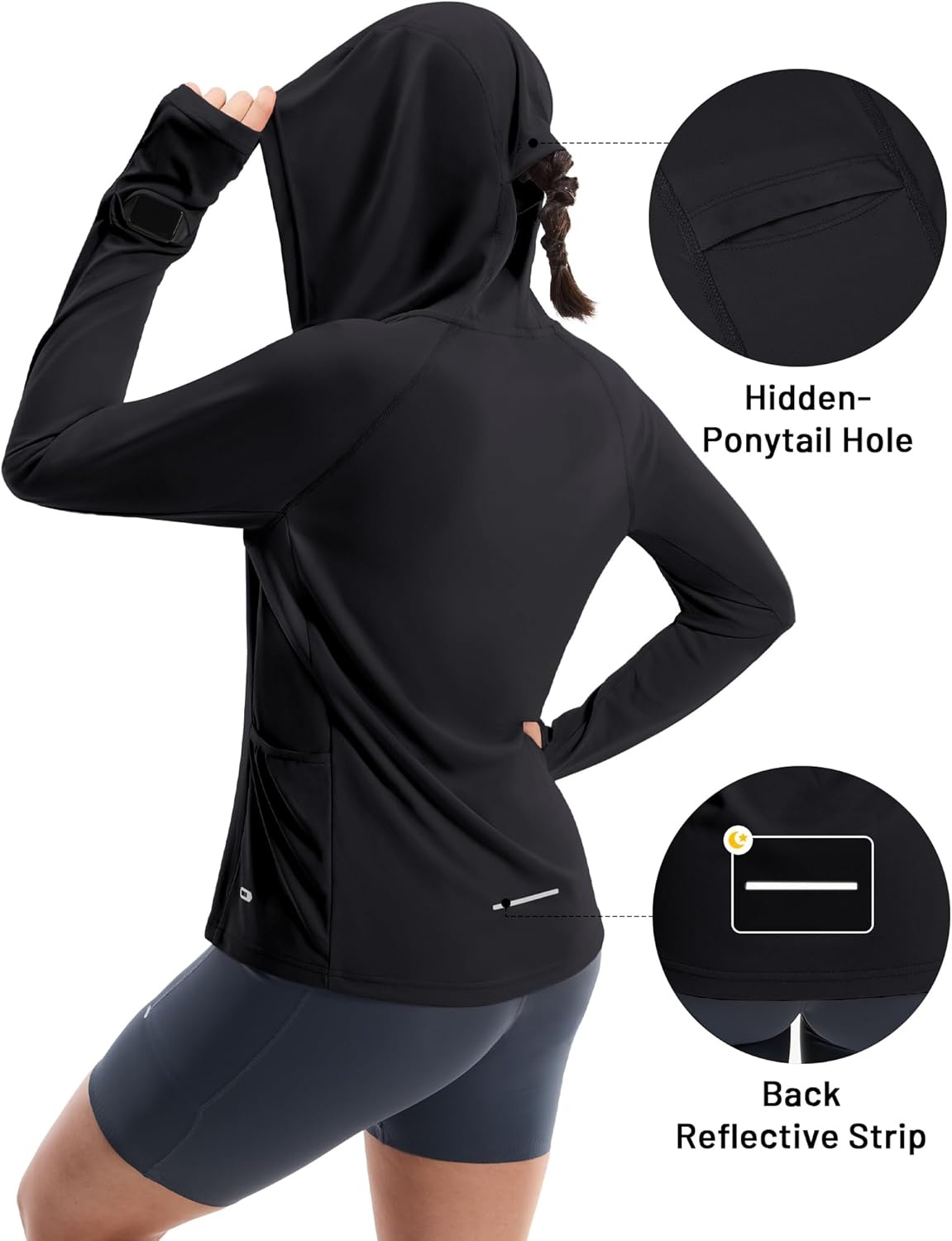 image:imageMIER Long Sleeve Sun Shirt for Women Lightweight UPF 50 UV Sun Protection Hoodie Quick Dry SPF Tops for Summer RunningBlack