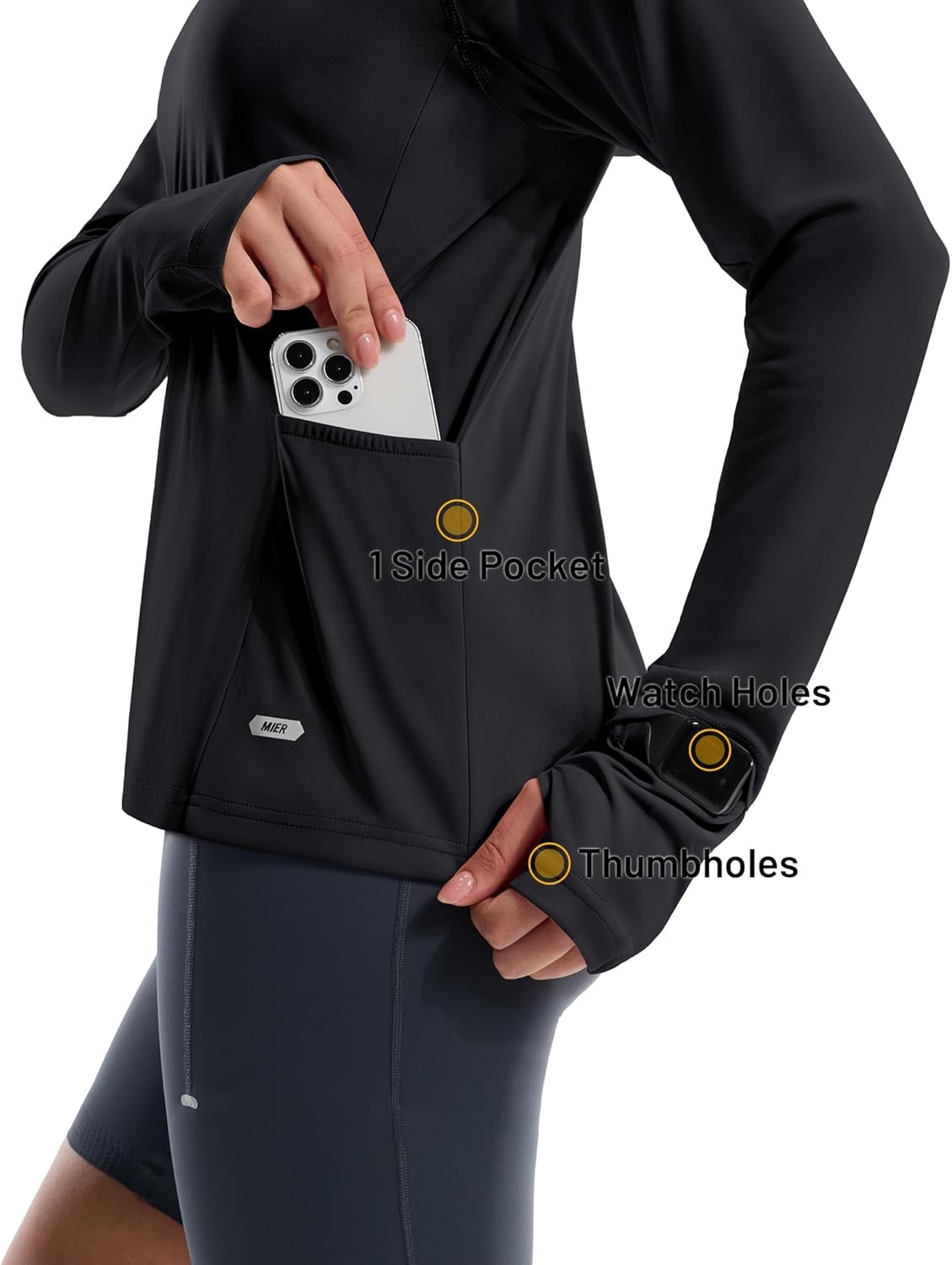 image:imageMIER Long Sleeve Sun Shirt for Women Lightweight UPF 50 UV Sun Protection Hoodie Quick Dry SPF Tops for Summer RunningBlack