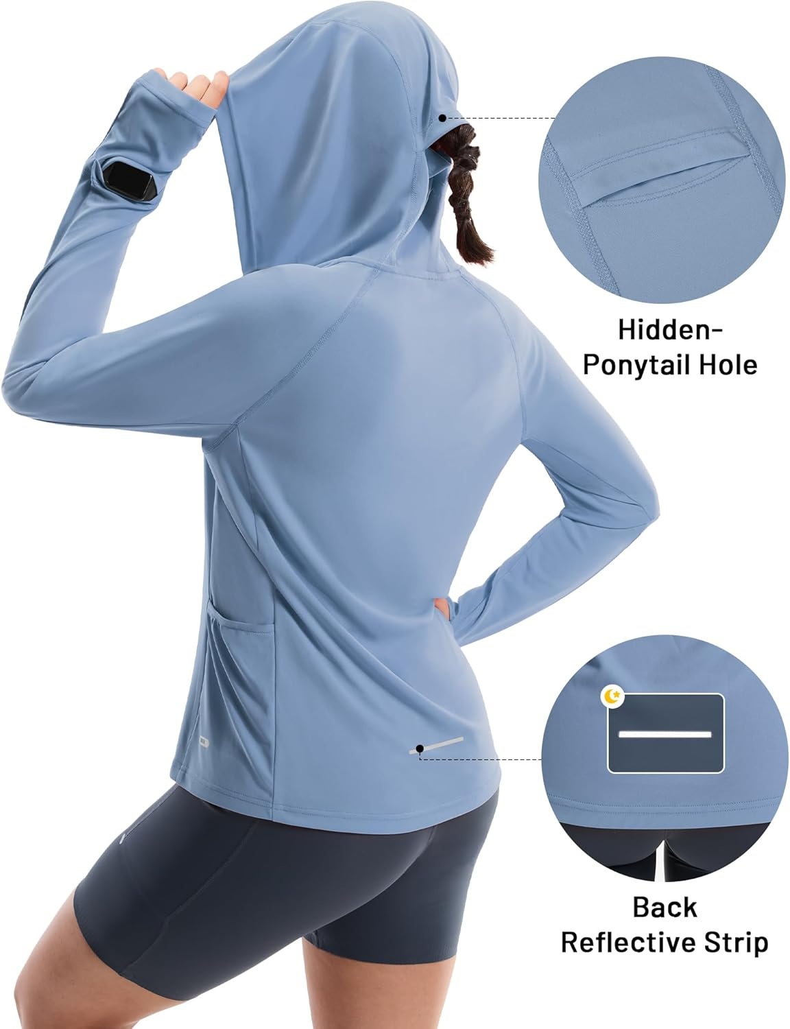 image:imageMIER Long Sleeve Sun Shirt for Women Lightweight UPF 50 UV Sun Protection Hoodie Quick Dry SPF Tops for Summer RunningBlue