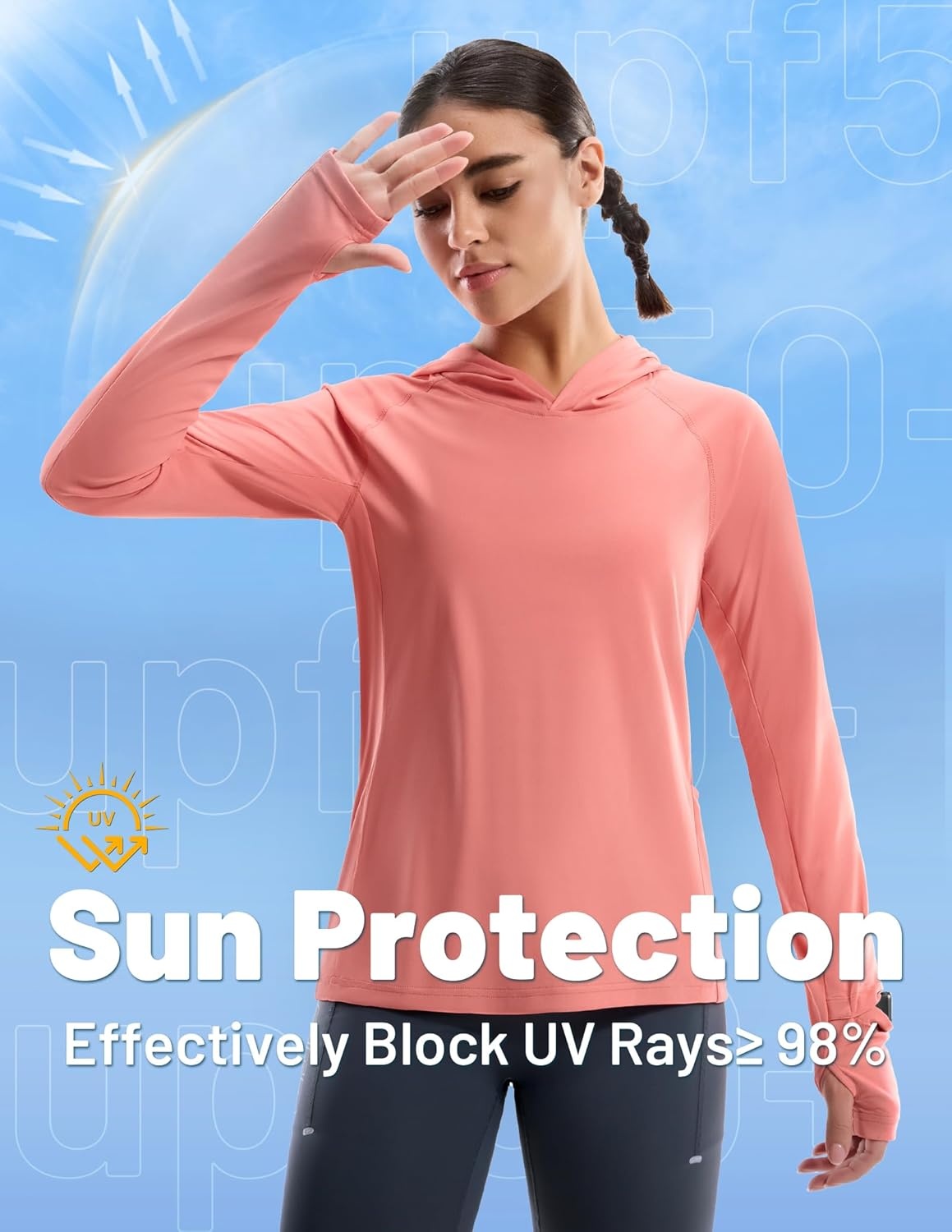 image:imageMIER Long Sleeve Sun Shirt for Women Lightweight UPF 50 UV Sun Protection Hoodie Quick Dry SPF Tops for Summer RunningCoral