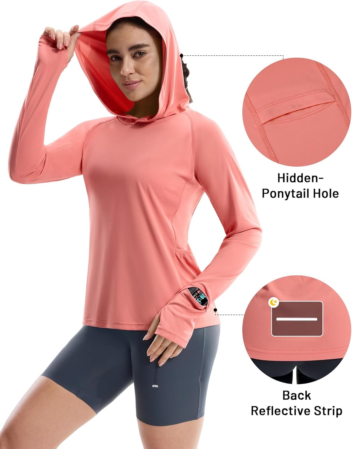 image:imageMIER Long Sleeve Sun Shirt for Women Lightweight UPF 50 UV Sun Protection Hoodie Quick Dry SPF Tops for Summer RunningCoral