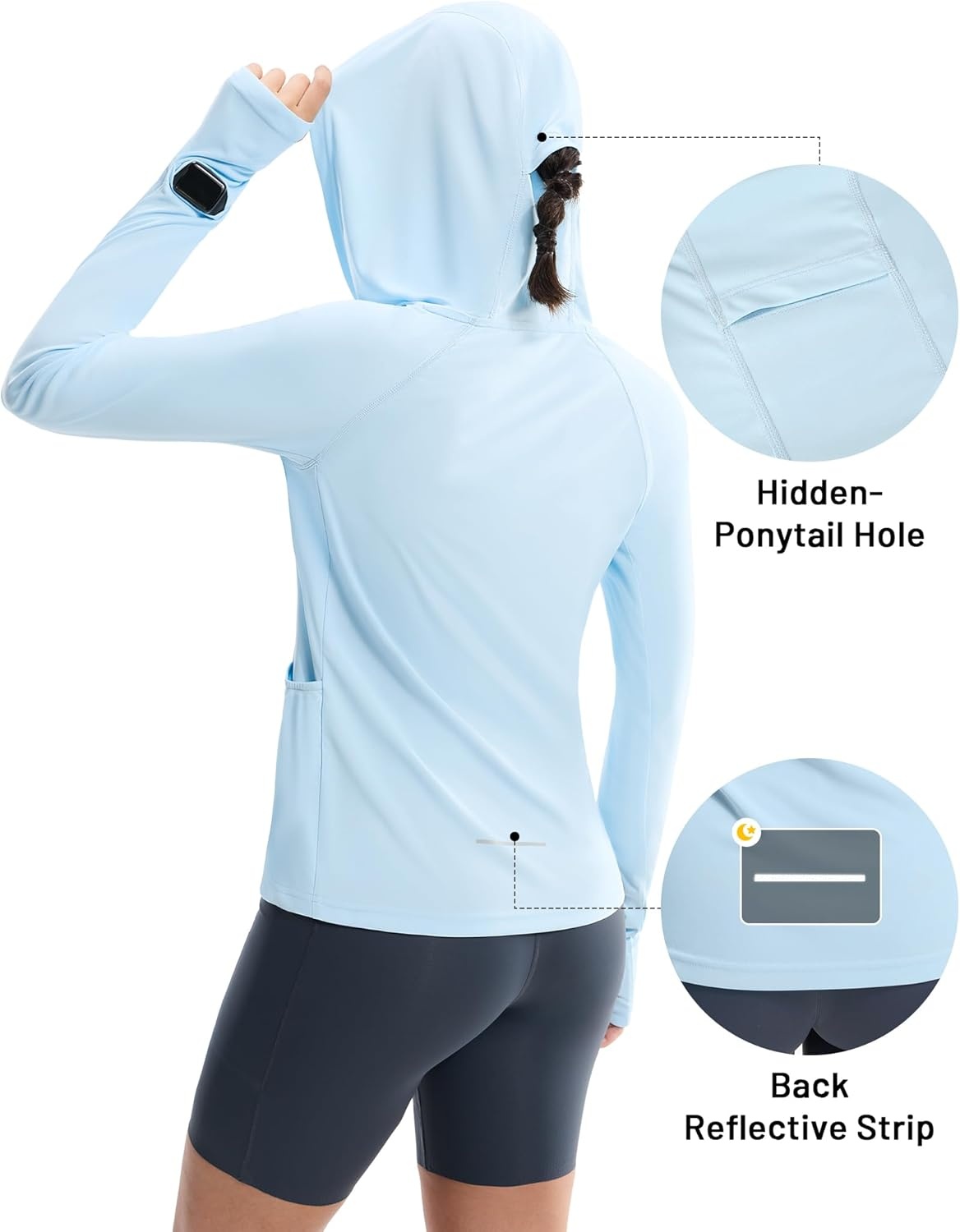 image:imageMIER Long Sleeve Sun Shirt for Women Lightweight UPF 50 UV Sun Protection Hoodie Quick Dry SPF Tops for Summer RunningLight Blue