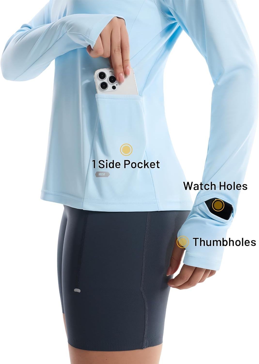 image:imageMIER Long Sleeve Sun Shirt for Women Lightweight UPF 50 UV Sun Protection Hoodie Quick Dry SPF Tops for Summer RunningLight Blue