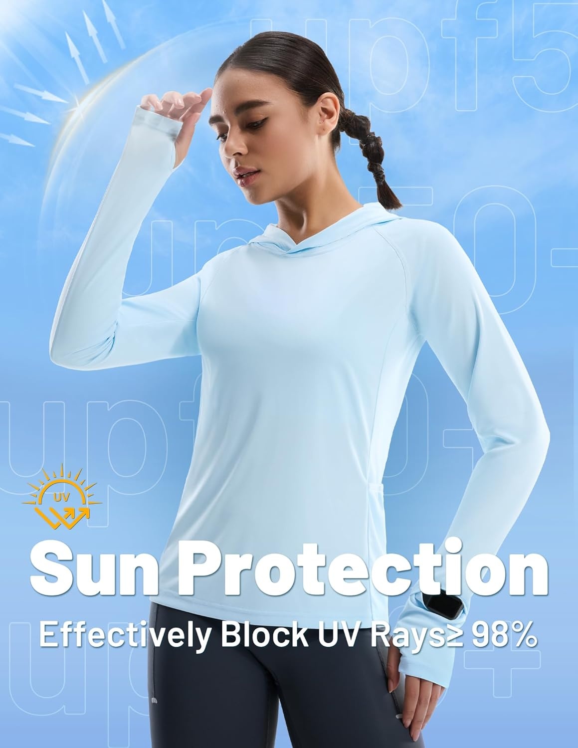 image:imageMIER Long Sleeve Sun Shirt for Women Lightweight UPF 50 UV Sun Protection Hoodie Quick Dry SPF Tops for Summer RunningLight Blue