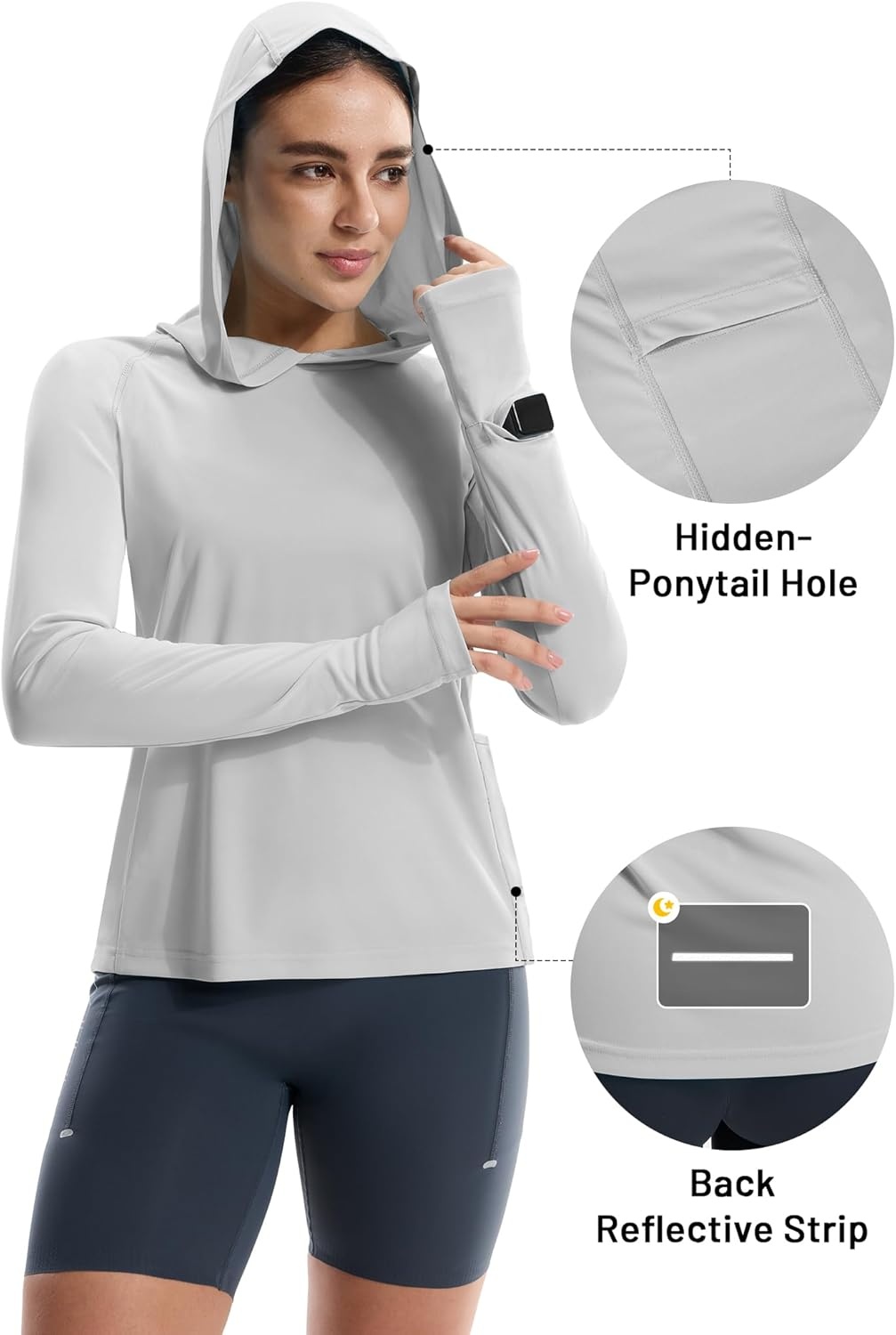 image:imageMIER Long Sleeve Sun Shirt for Women Lightweight UPF 50 UV Sun Protection Hoodie Quick Dry SPF Tops for Summer RunningLight Grey