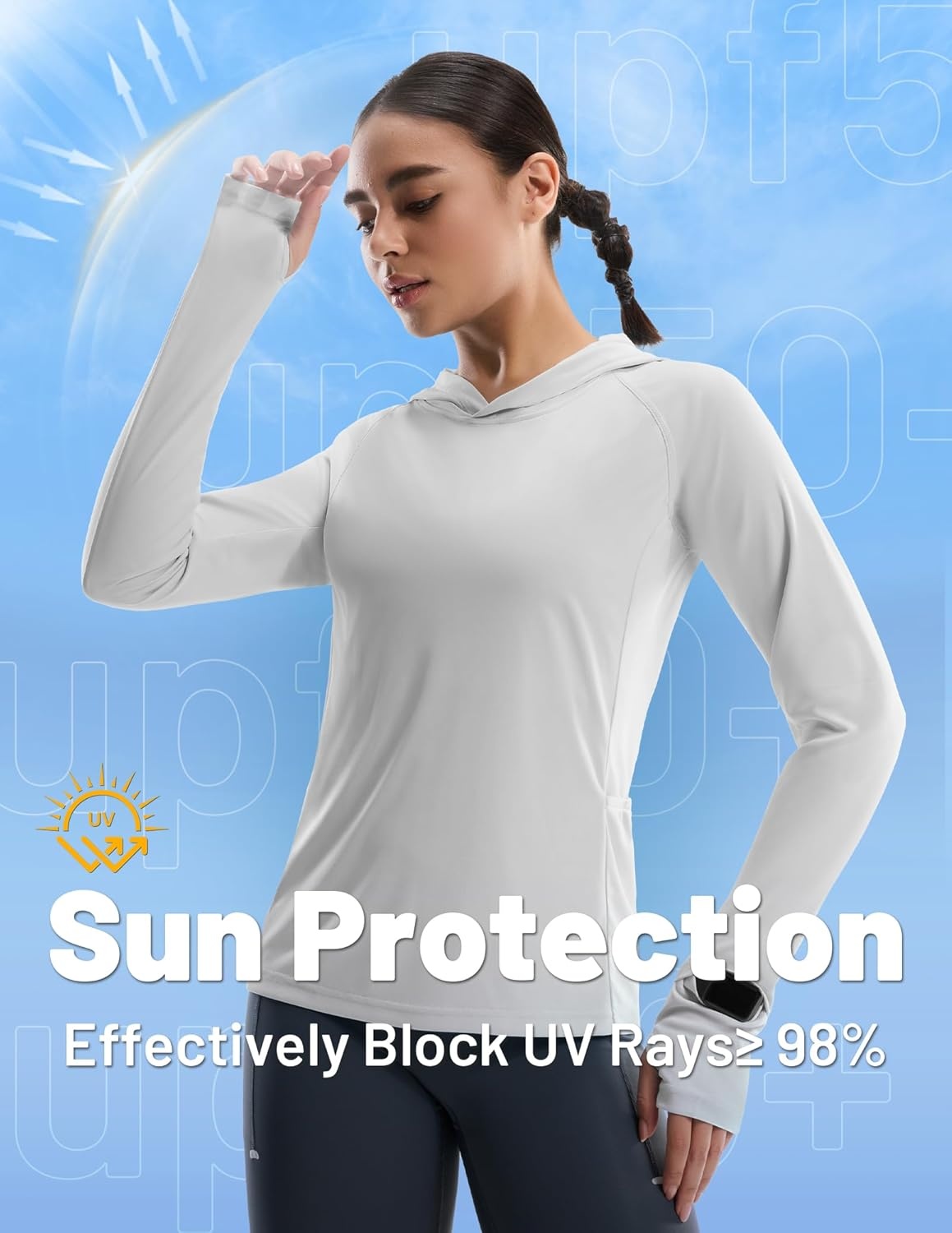 image:imageMIER Long Sleeve Sun Shirt for Women Lightweight UPF 50 UV Sun Protection Hoodie Quick Dry SPF Tops for Summer RunningLight Grey