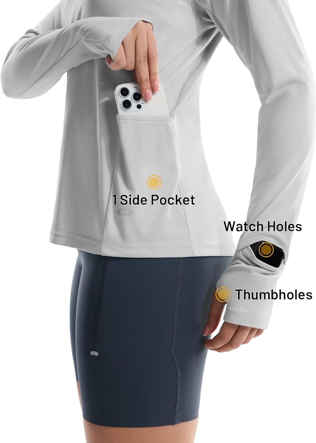 image:imageMIER Long Sleeve Sun Shirt for Women Lightweight UPF 50 UV Sun Protection Hoodie Quick Dry SPF Tops for Summer RunningLight Grey