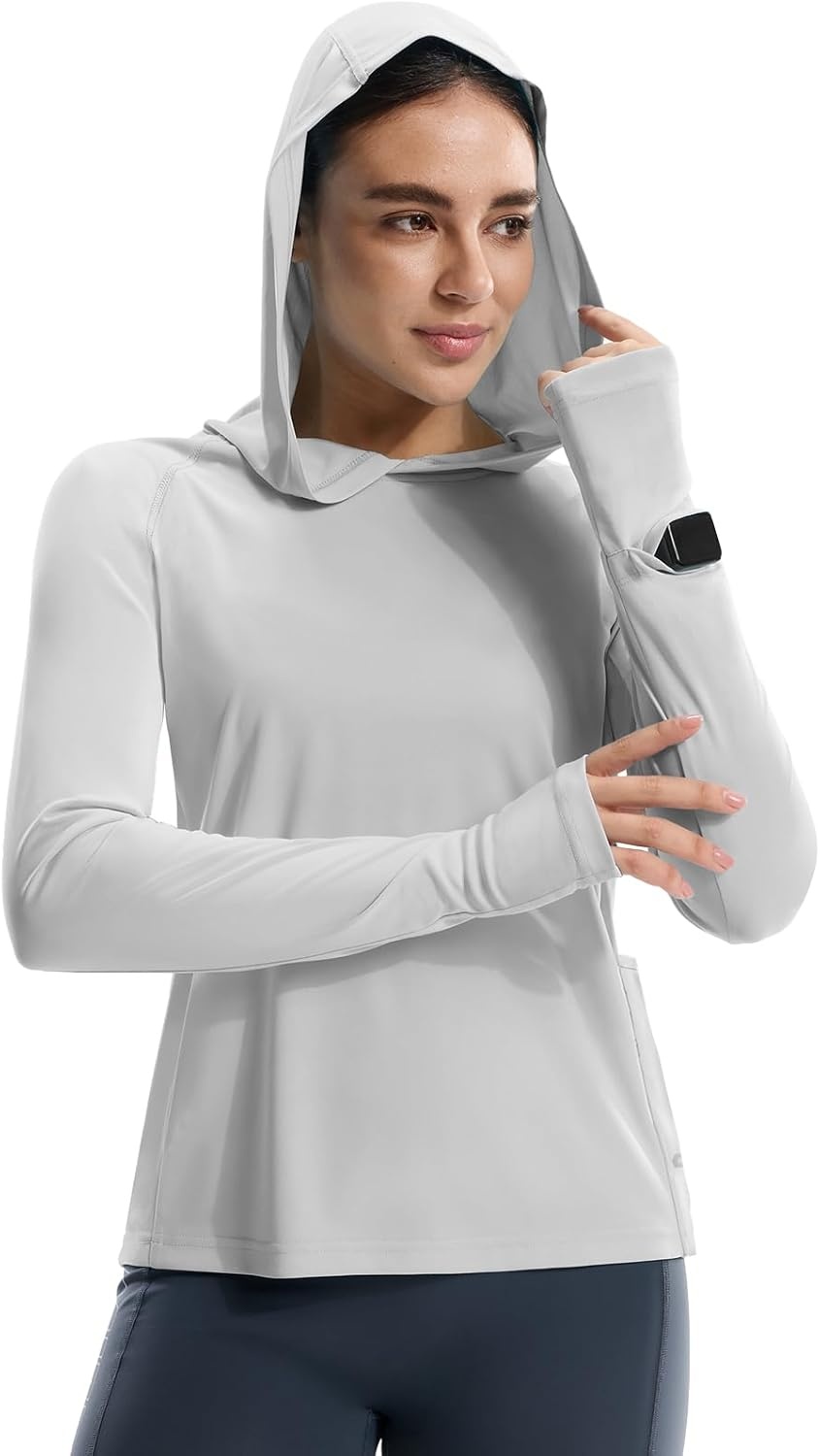 image:imageMIER Long Sleeve Sun Shirt for Women Lightweight UPF 50 UV Sun Protection Hoodie Quick Dry SPF Tops for Summer RunningLight Grey