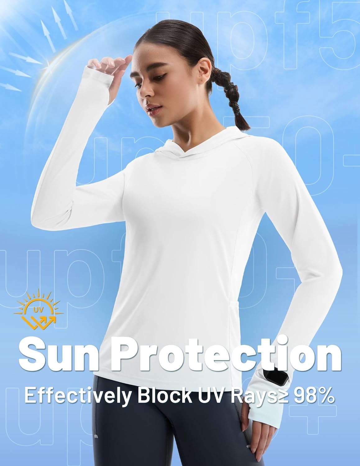 image:imageMIER Long Sleeve Sun Shirt for Women Lightweight UPF 50 UV Sun Protection Hoodie Quick Dry SPF Tops for Summer RunningWhite