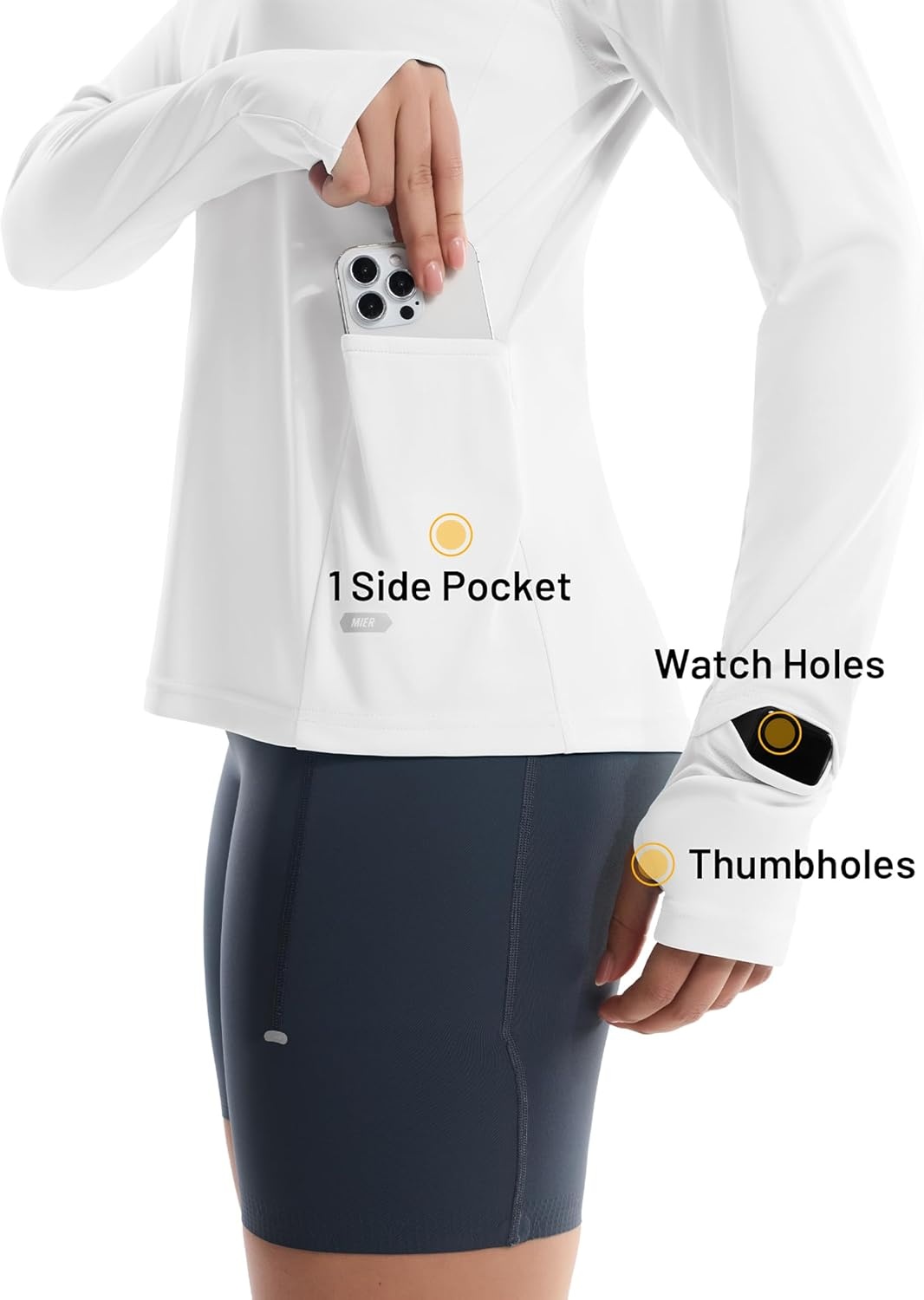 image:imageMIER Long Sleeve Sun Shirt for Women Lightweight UPF 50 UV Sun Protection Hoodie Quick Dry SPF Tops for Summer RunningWhite