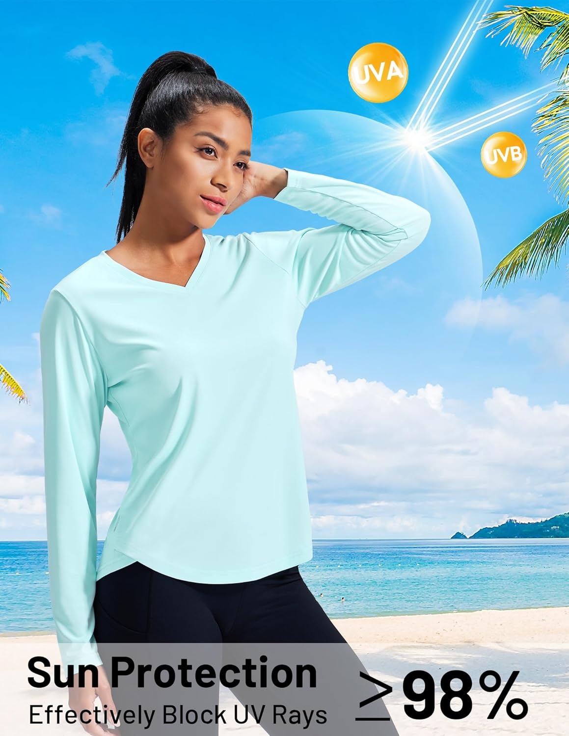 image:imageMIER Long Sleeve Workout Tops for Women UPF 50 SPF UV Protection Sun Shirts Dry Fit Athletic Running Gym Tshirt VNeckAqua