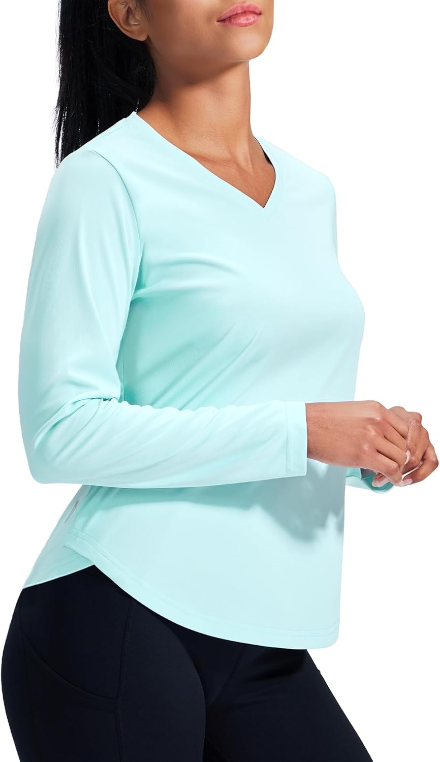 image:imageMIER Long Sleeve Workout Tops for Women UPF 50 SPF UV Protection Sun Shirts Dry Fit Athletic Running Gym Tshirt VNeckAqua