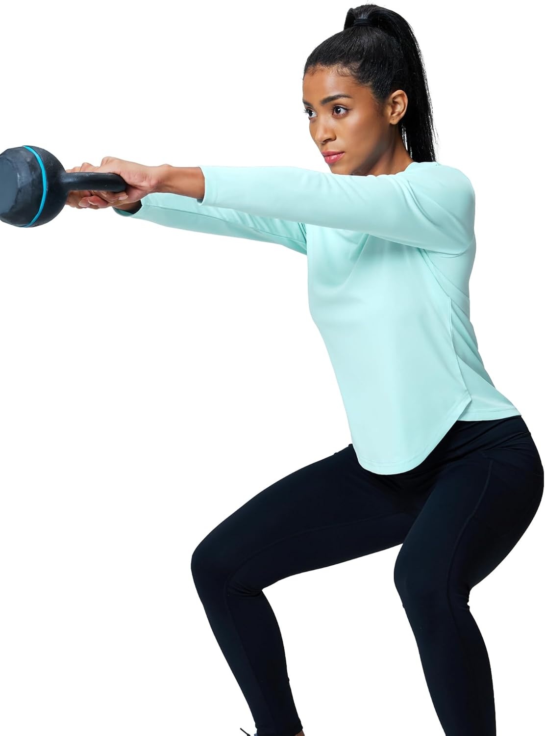 image:imageMIER Long Sleeve Workout Tops for Women UPF 50 SPF UV Protection Sun Shirts Dry Fit Athletic Running Gym Tshirt VNeckAqua