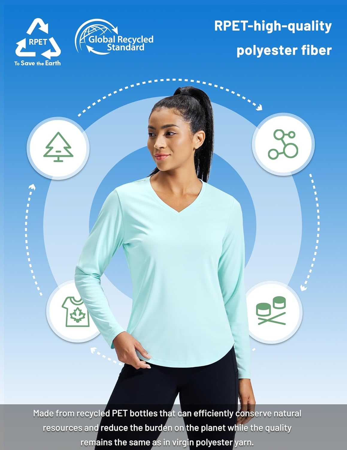image:imageMIER Long Sleeve Workout Tops for Women UPF 50 SPF UV Protection Sun Shirts Dry Fit Athletic Running Gym Tshirt VNeckAqua