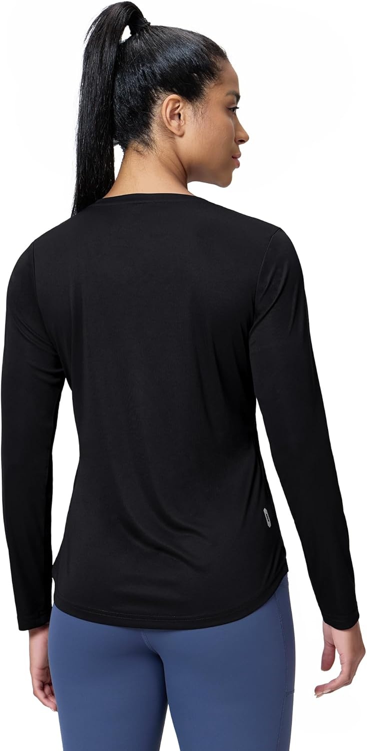 image:imageMIER Long Sleeve Workout Tops for Women UPF 50 SPF UV Protection Sun Shirts Dry Fit Athletic Running Gym Tshirt VNeckBlack