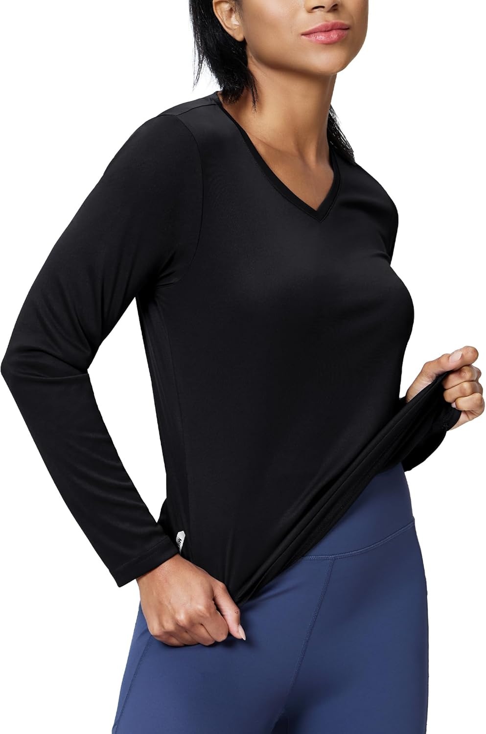 image:imageMIER Long Sleeve Workout Tops for Women UPF 50 SPF UV Protection Sun Shirts Dry Fit Athletic Running Gym Tshirt VNeckBlack