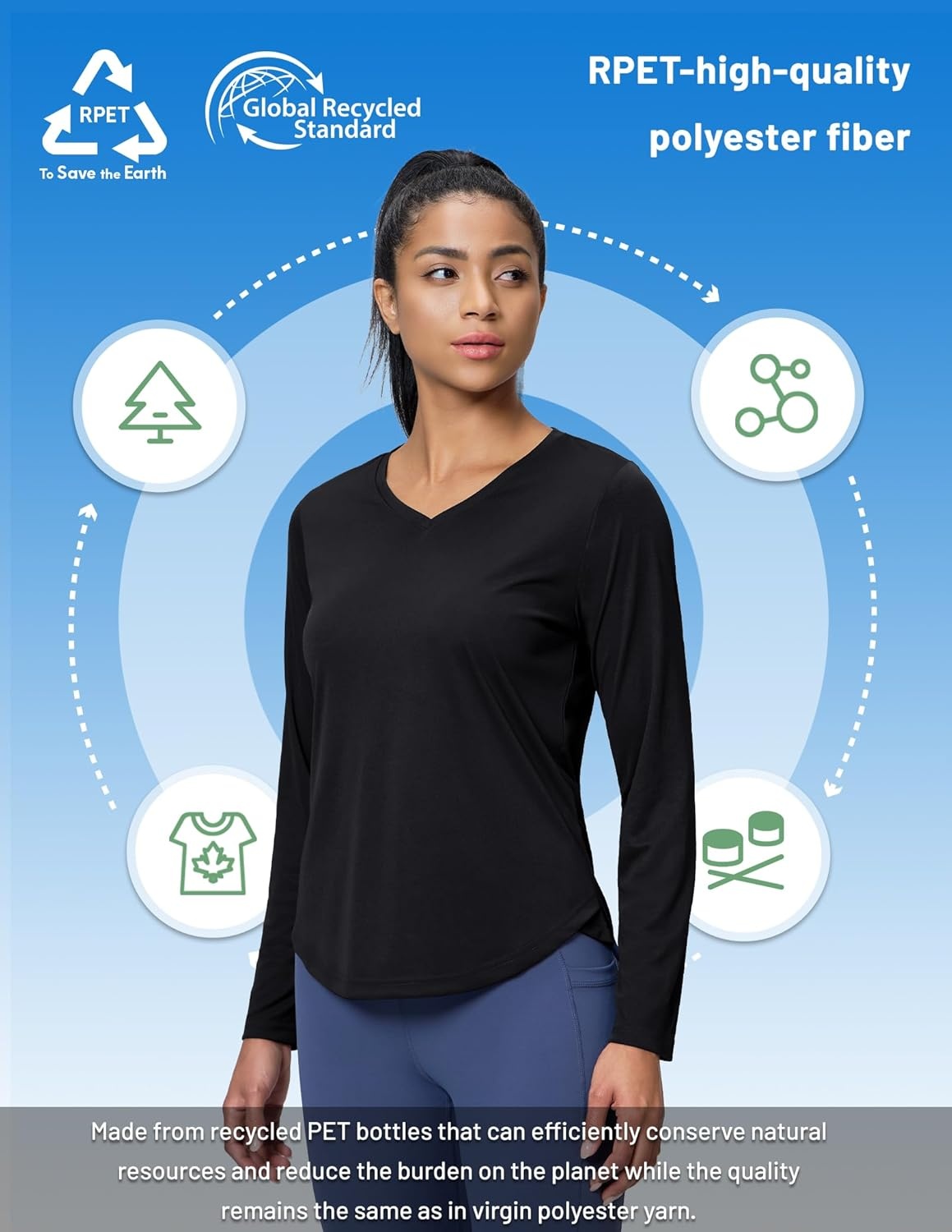 image:imageMIER Long Sleeve Workout Tops for Women UPF 50 SPF UV Protection Sun Shirts Dry Fit Athletic Running Gym Tshirt VNeckBlack