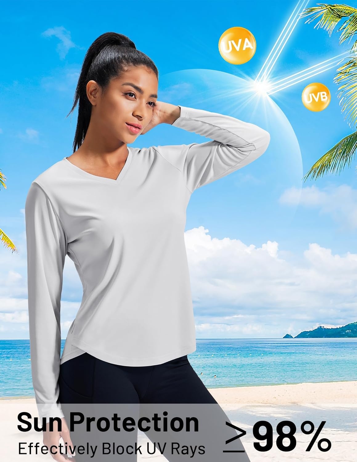 image:imageMIER Long Sleeve Workout Tops for Women UPF 50 SPF UV Protection Sun Shirts Dry Fit Athletic Running Gym Tshirt VNeckLight Grey