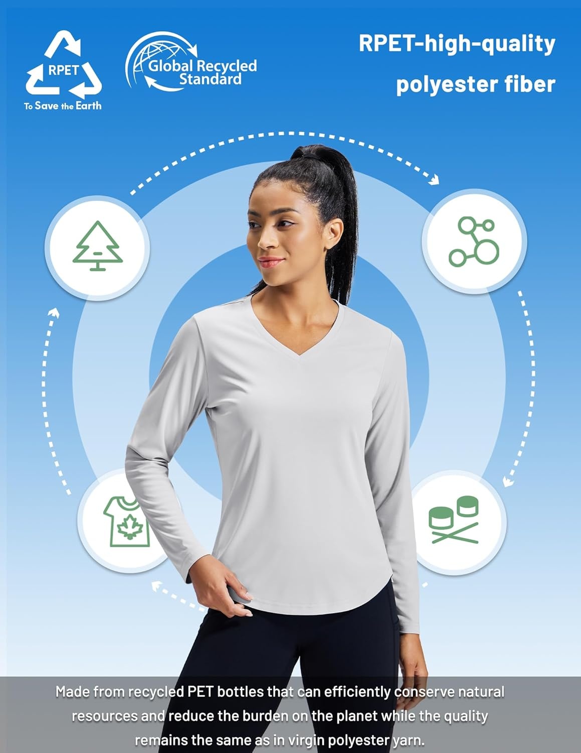 image:imageMIER Long Sleeve Workout Tops for Women UPF 50 SPF UV Protection Sun Shirts Dry Fit Athletic Running Gym Tshirt VNeckLight Grey