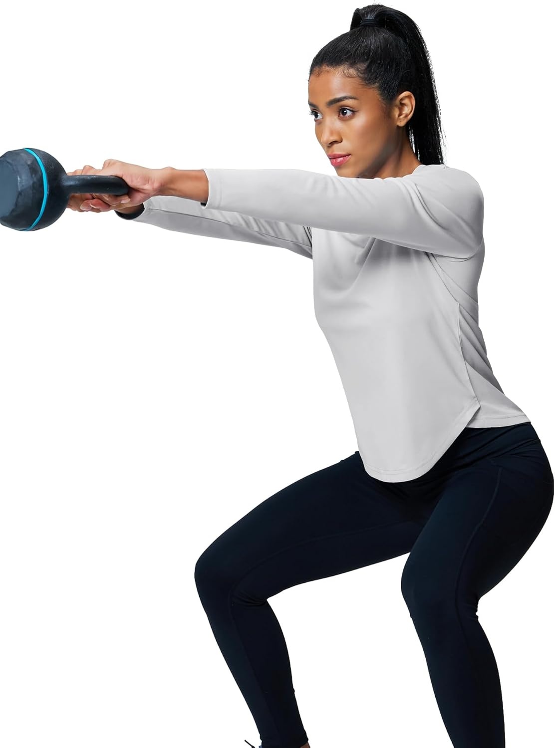 image:imageMIER Long Sleeve Workout Tops for Women UPF 50 SPF UV Protection Sun Shirts Dry Fit Athletic Running Gym Tshirt VNeckLight Grey