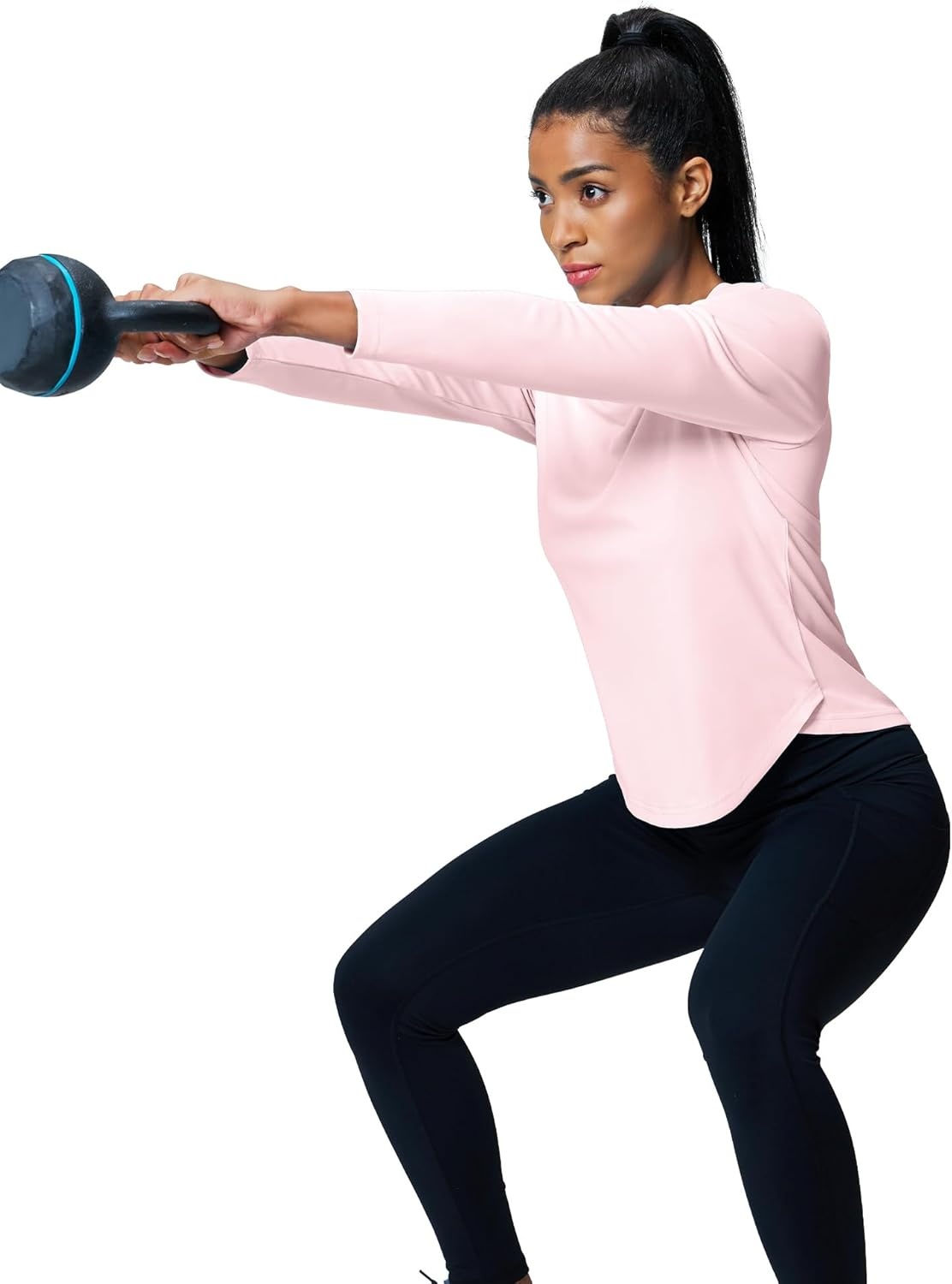 image:imageMIER Long Sleeve Workout Tops for Women UPF 50 SPF UV Protection Sun Shirts Dry Fit Athletic Running Gym Tshirt VNeckLight Pink