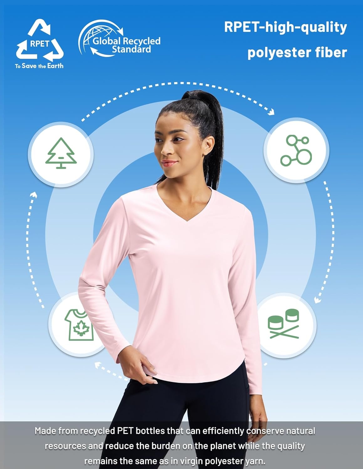 image:imageMIER Long Sleeve Workout Tops for Women UPF 50 SPF UV Protection Sun Shirts Dry Fit Athletic Running Gym Tshirt VNeckLight Pink