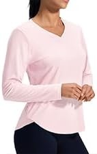 image:imageMIER Long Sleeve Workout Tops for Women UPF 50 SPF UV Protection Sun Shirts Dry Fit Athletic Running Gym Tshirt VNeckLight Pink