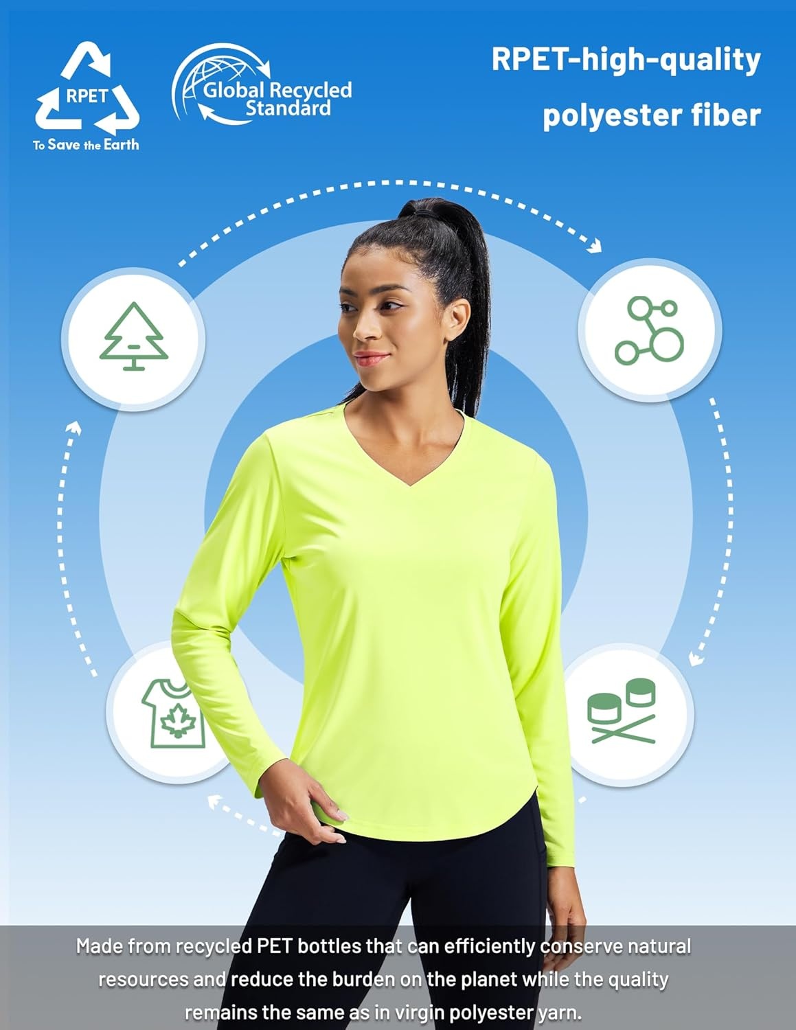 image:imageMIER Long Sleeve Workout Tops for Women UPF 50 SPF UV Protection Sun Shirts Dry Fit Athletic Running Gym Tshirt VNeckNeon Yellow