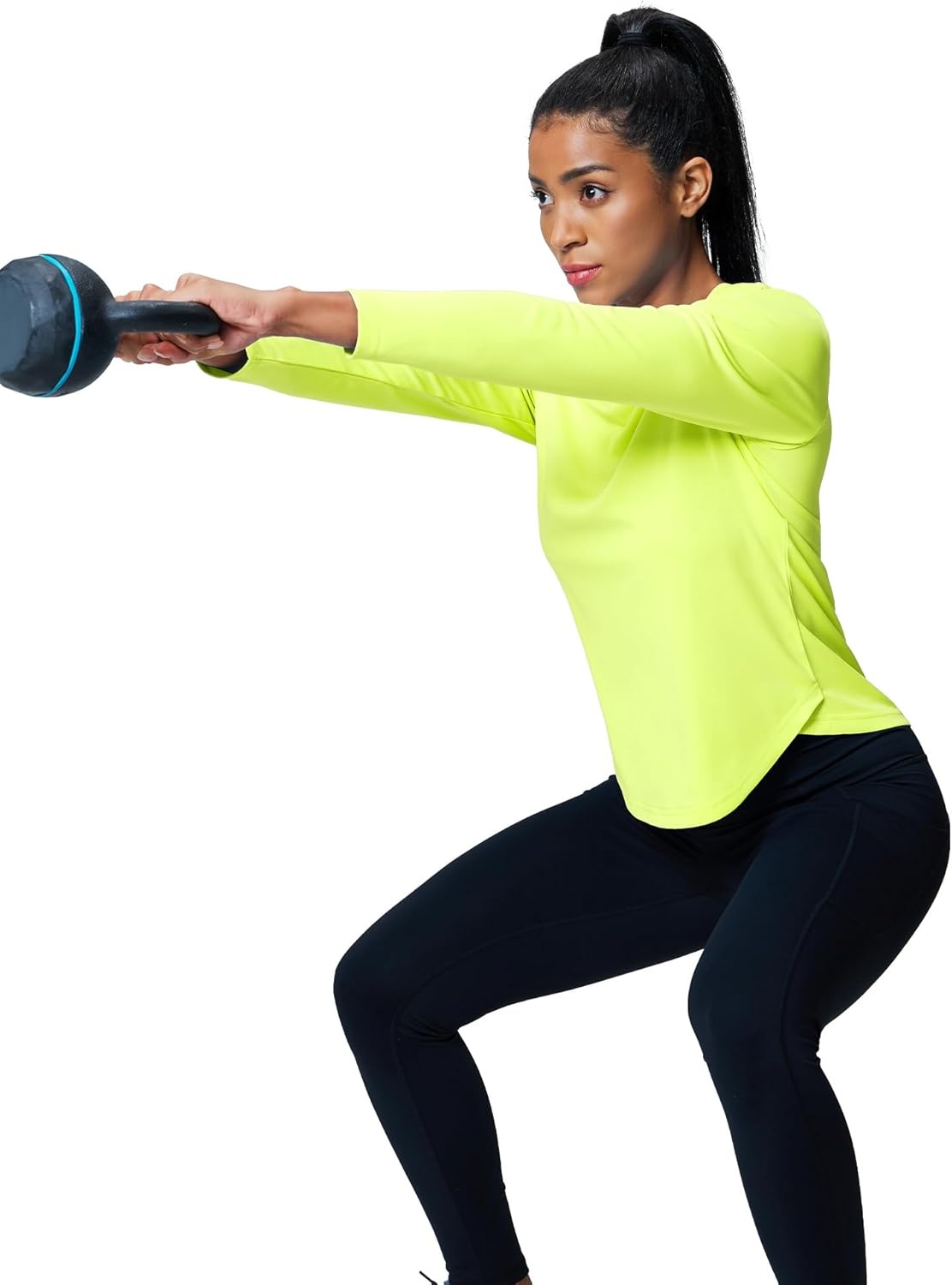 image:imageMIER Long Sleeve Workout Tops for Women UPF 50 SPF UV Protection Sun Shirts Dry Fit Athletic Running Gym Tshirt VNeckNeon Yellow
