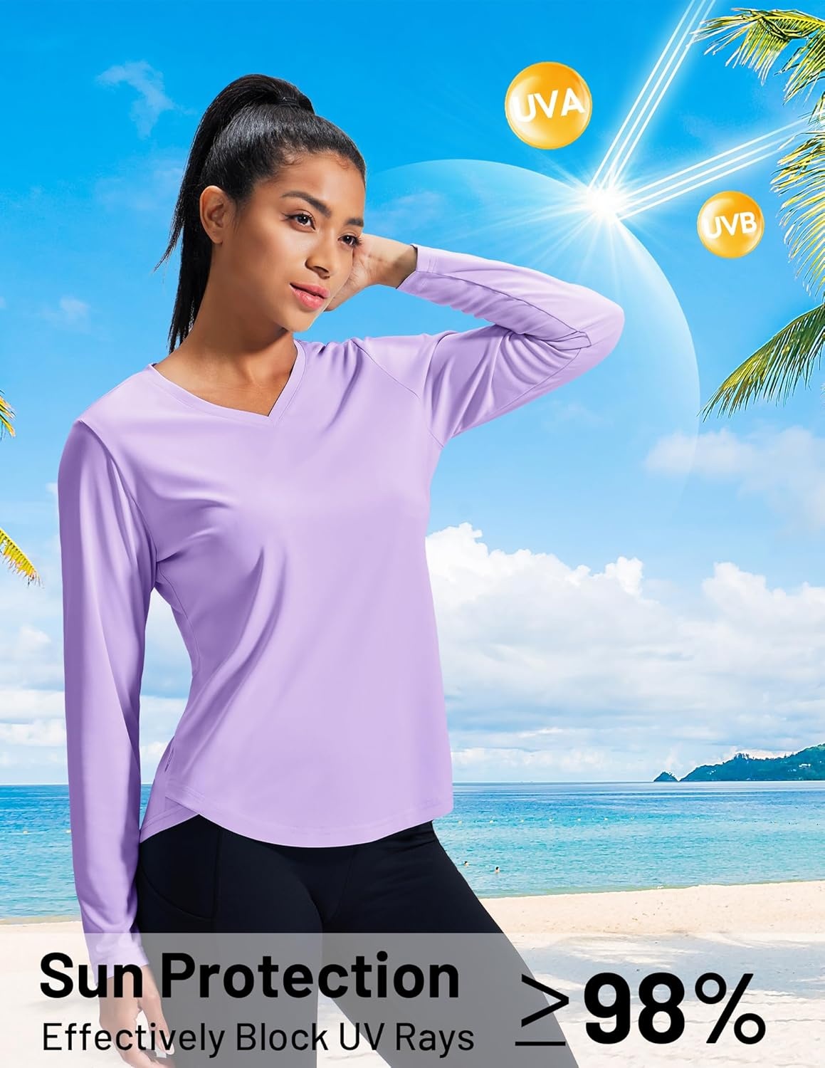 image:imageMIER Long Sleeve Workout Tops for Women UPF 50 SPF UV Protection Sun Shirts Dry Fit Athletic Running Gym Tshirt VNeckPurple